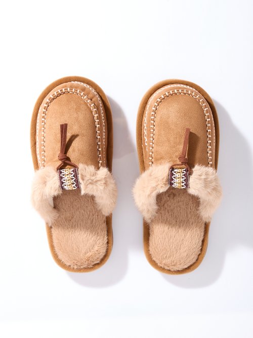 Mocassins fourrés, avec dessus suédine Femme Marron LBS-DMH9718 OV1