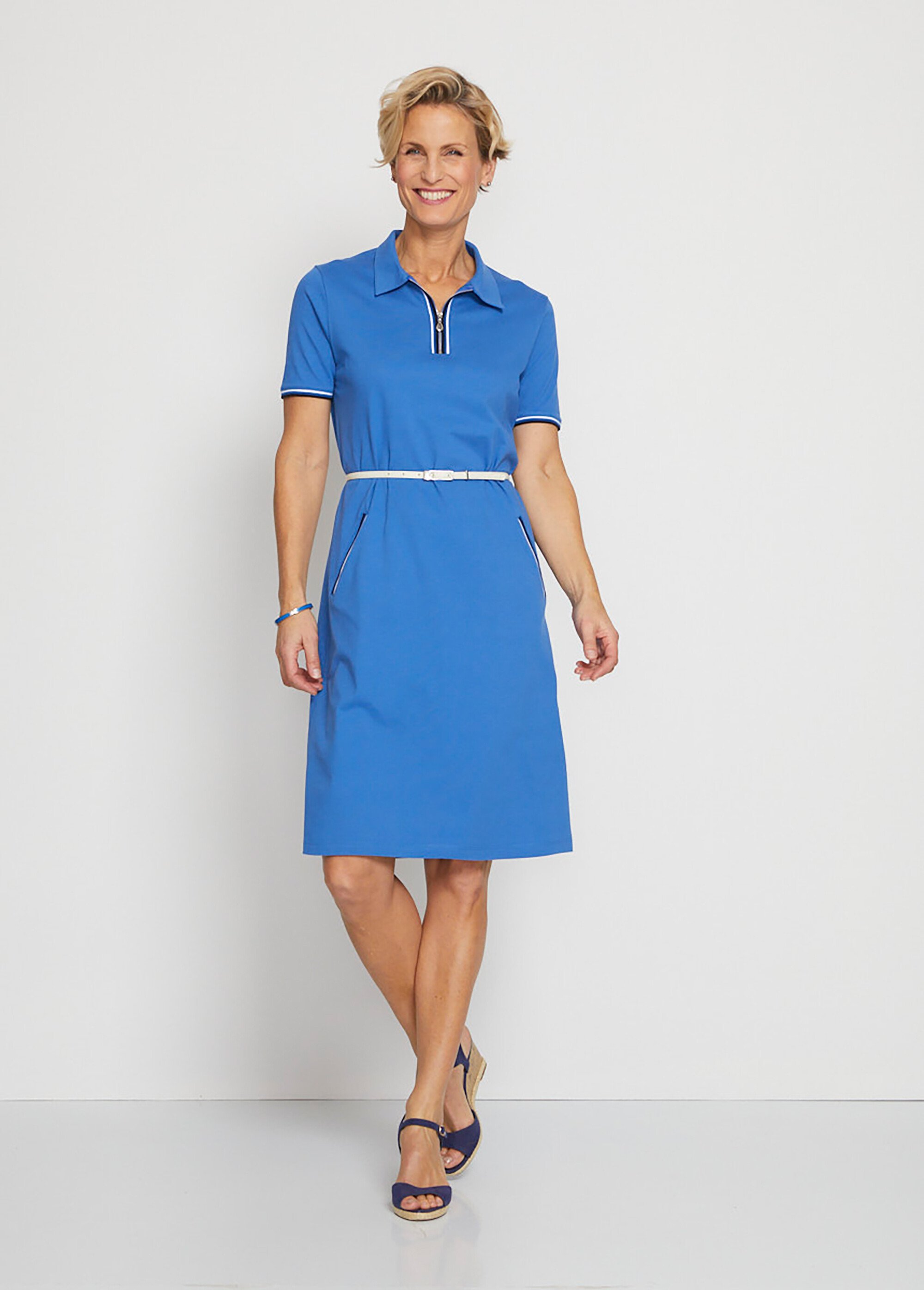 Robe col polo zippé maille unie ou imprimée