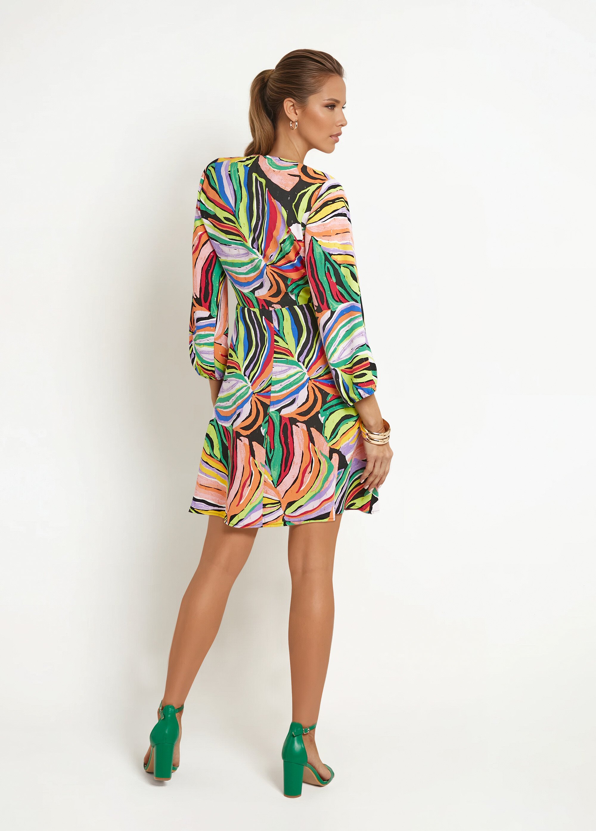 Robe courte imprimé feuillage graphique Femme Noir JO-ROCACARNA DO1