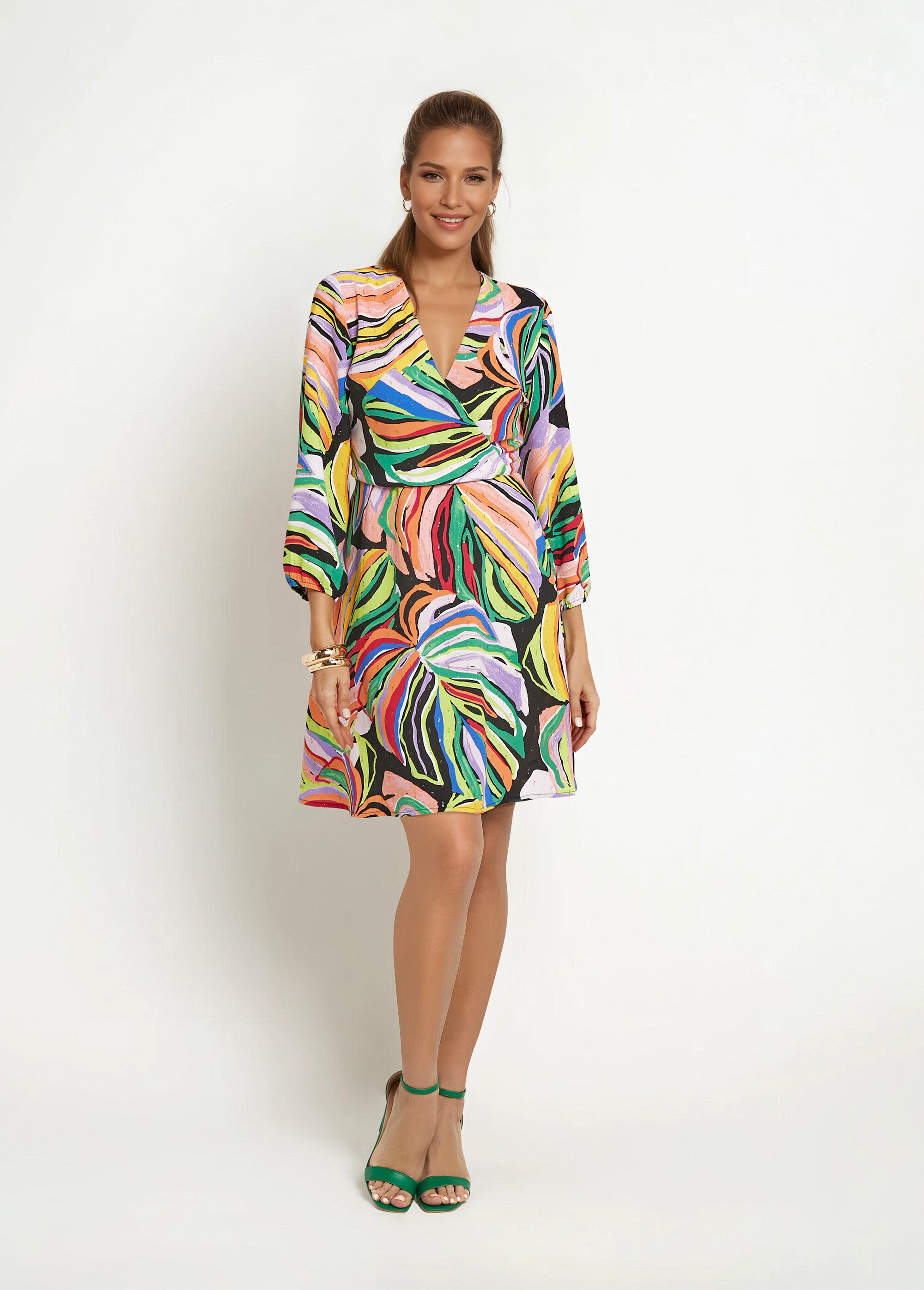Robe courte imprimé feuillage graphique Femme Noir JO-ROCACARNA FA1