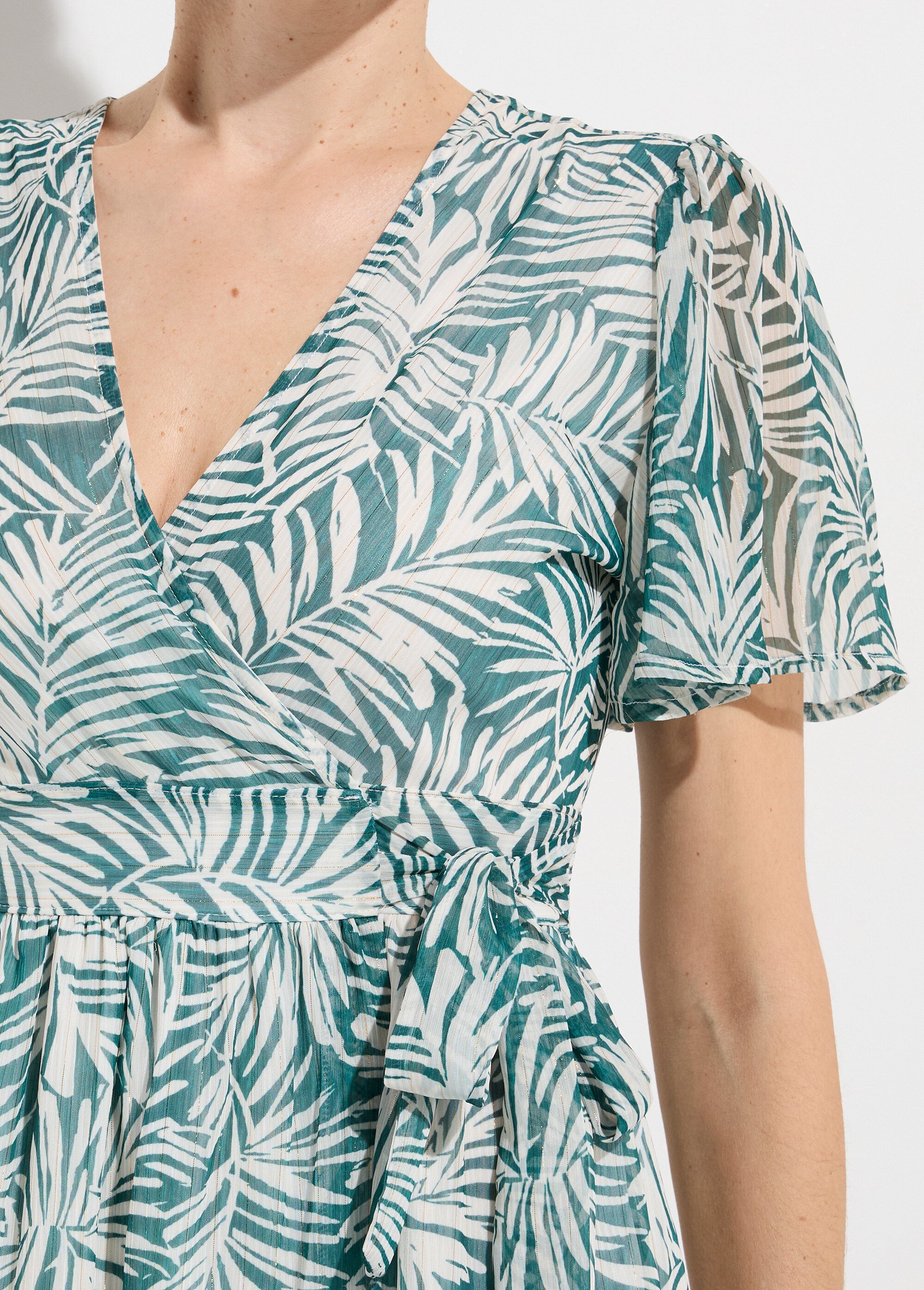 Robe longue cache-coeur portefeuille voile imprimé Femme Vert ELABEL DE1