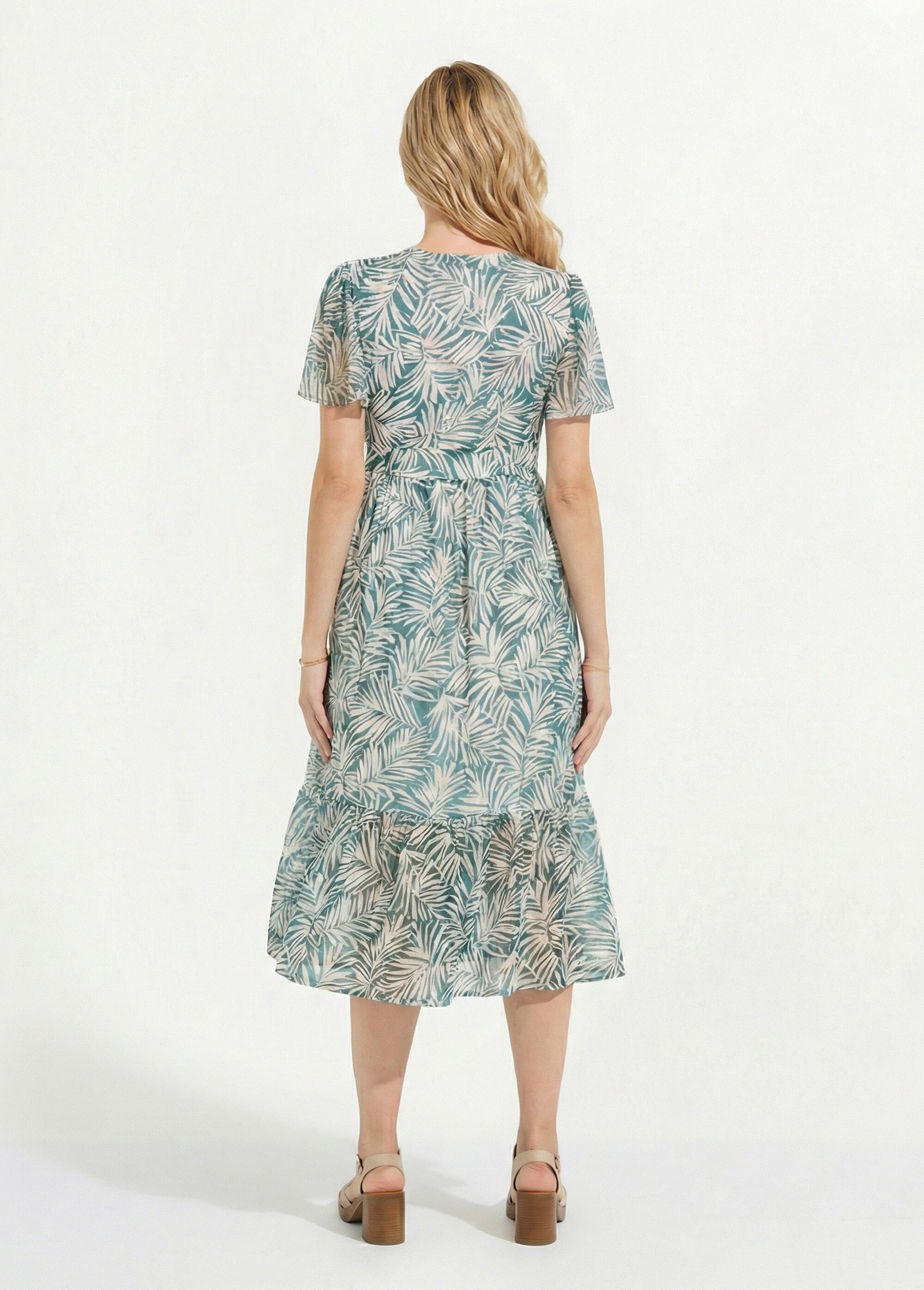 Robe longue cache-coeur portefeuille voile imprimé Femme Vert ELABEL DO1