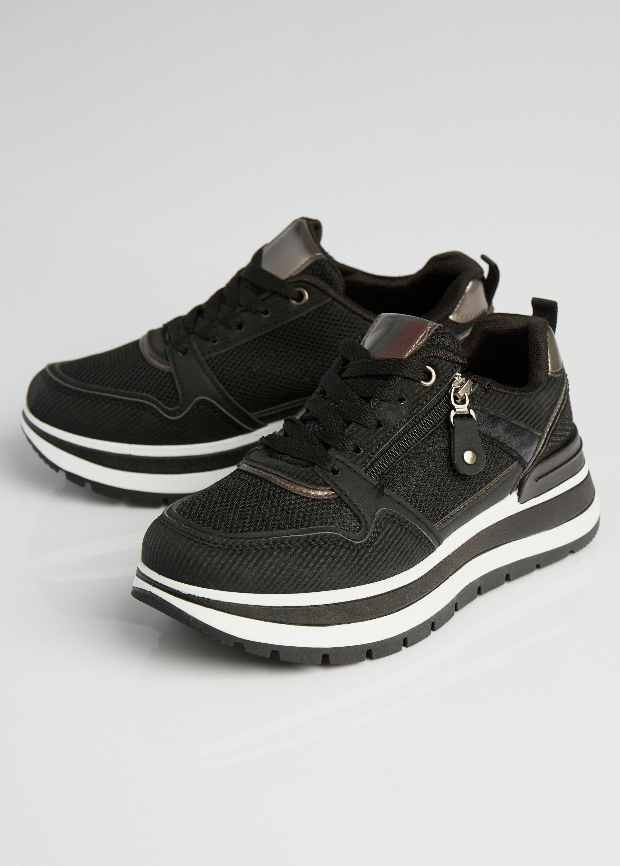 Sneakers compensées en mesh type joggers Femme Noir LBS-DYX9701 DE1