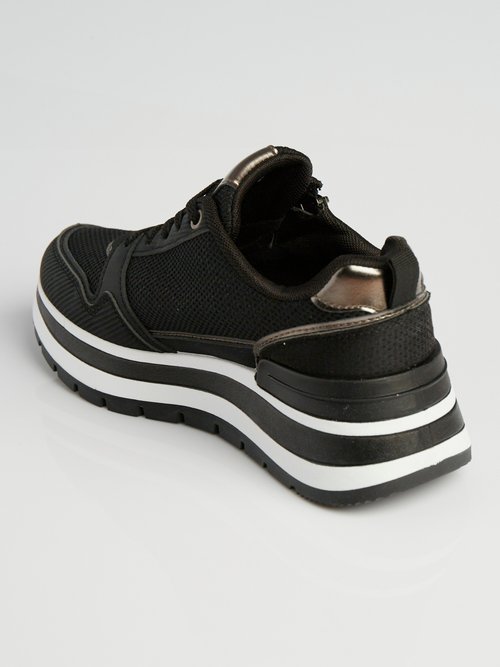 Sneakers compensées en mesh type joggers Femme Noir LBS-DYX9701 DO1
