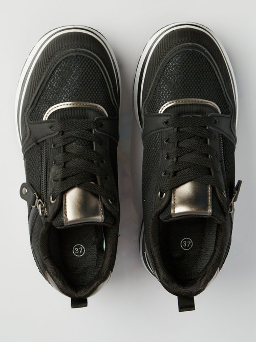 Sneakers compensées en mesh type joggers Femme Noir LBS-DYX9701 OV1