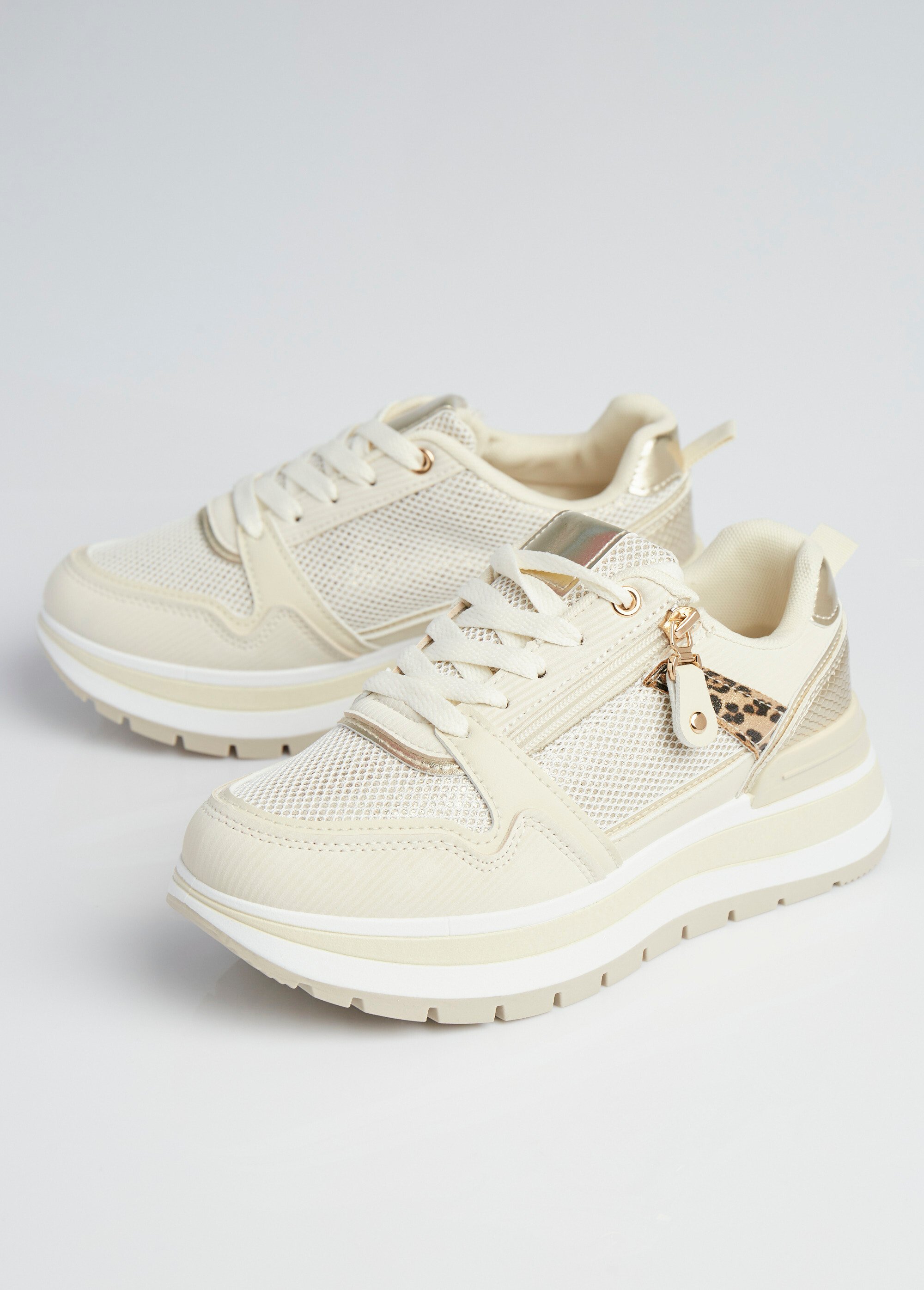 Sneakers compensées en mesh type joggers Femme Beige LBS-DYX9701 DE1