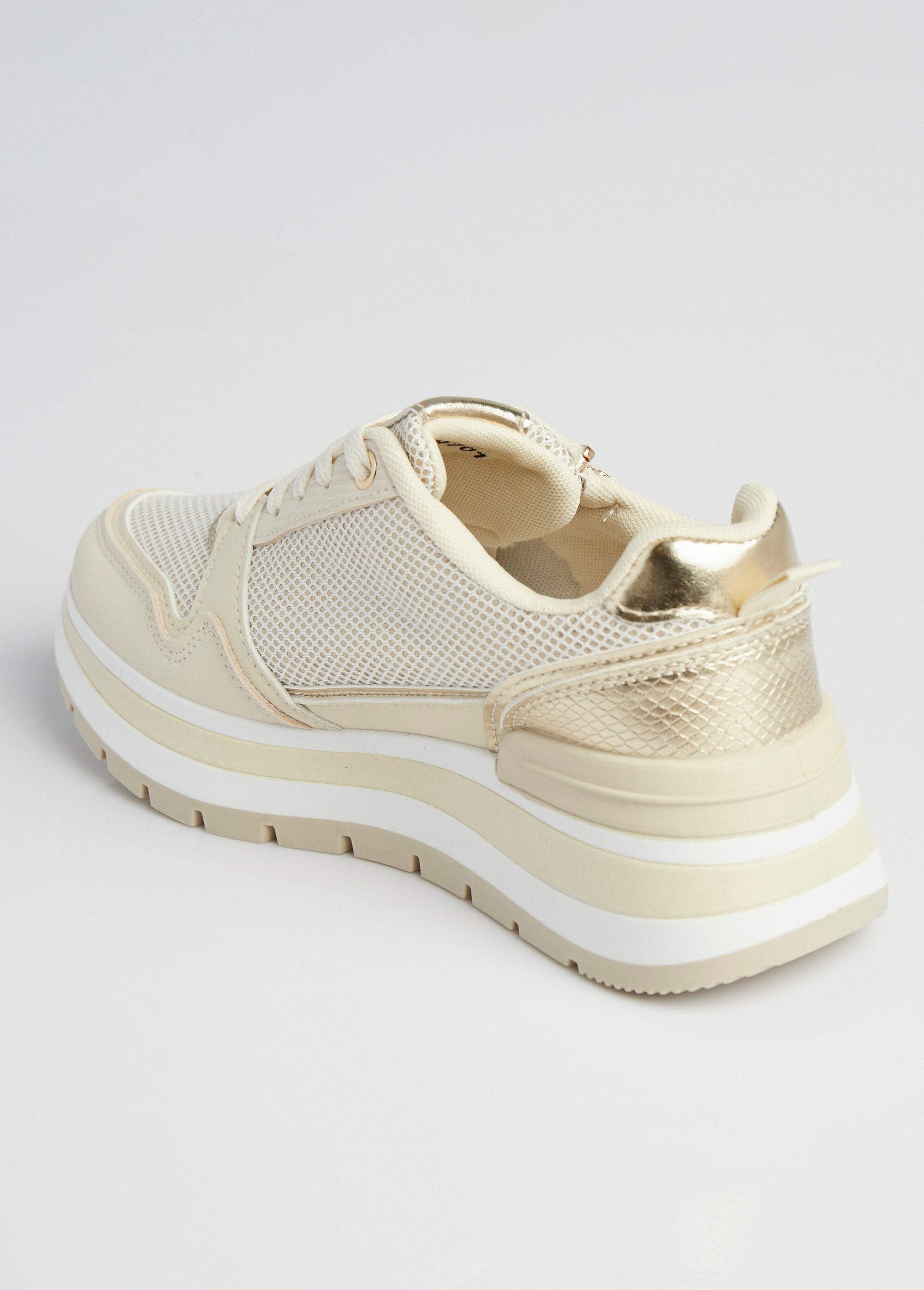 Sneakers compensées en mesh type joggers Femme Beige LBS-DYX9701 DO1