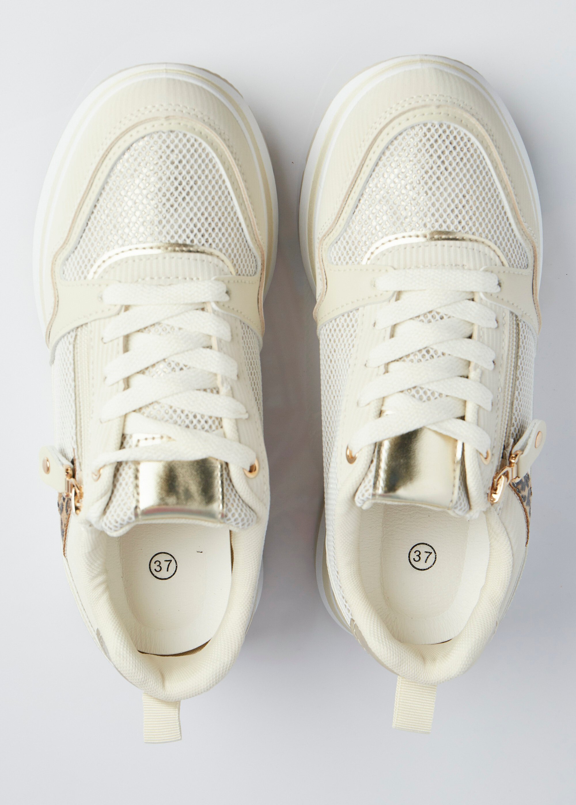 Sneakers compensées en mesh type joggers Femme Beige LBS-DYX9701 OV1