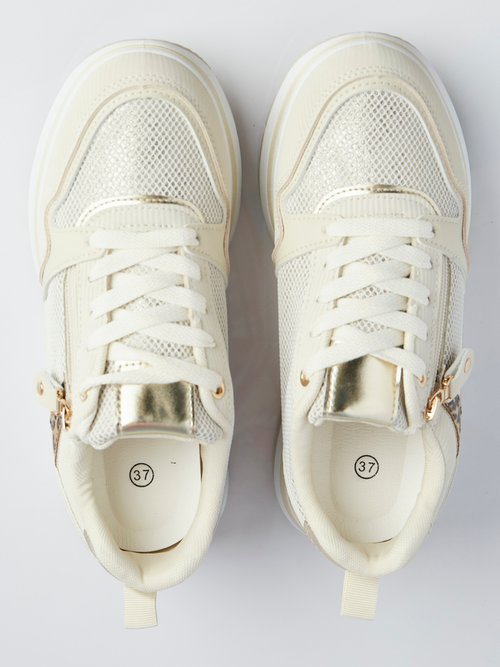 Sneakers compensées en mesh type joggers Femme Beige LBS-DYX9701 OV1