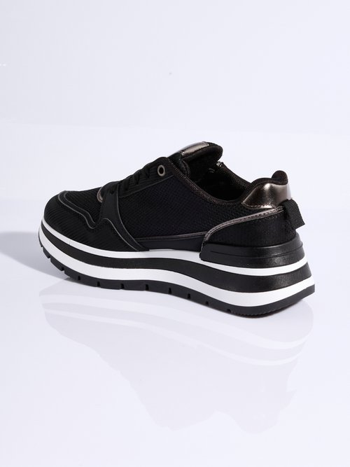 Sneakers compensées suédine type joggers Femme Noir LBS-DYX9701 DO1