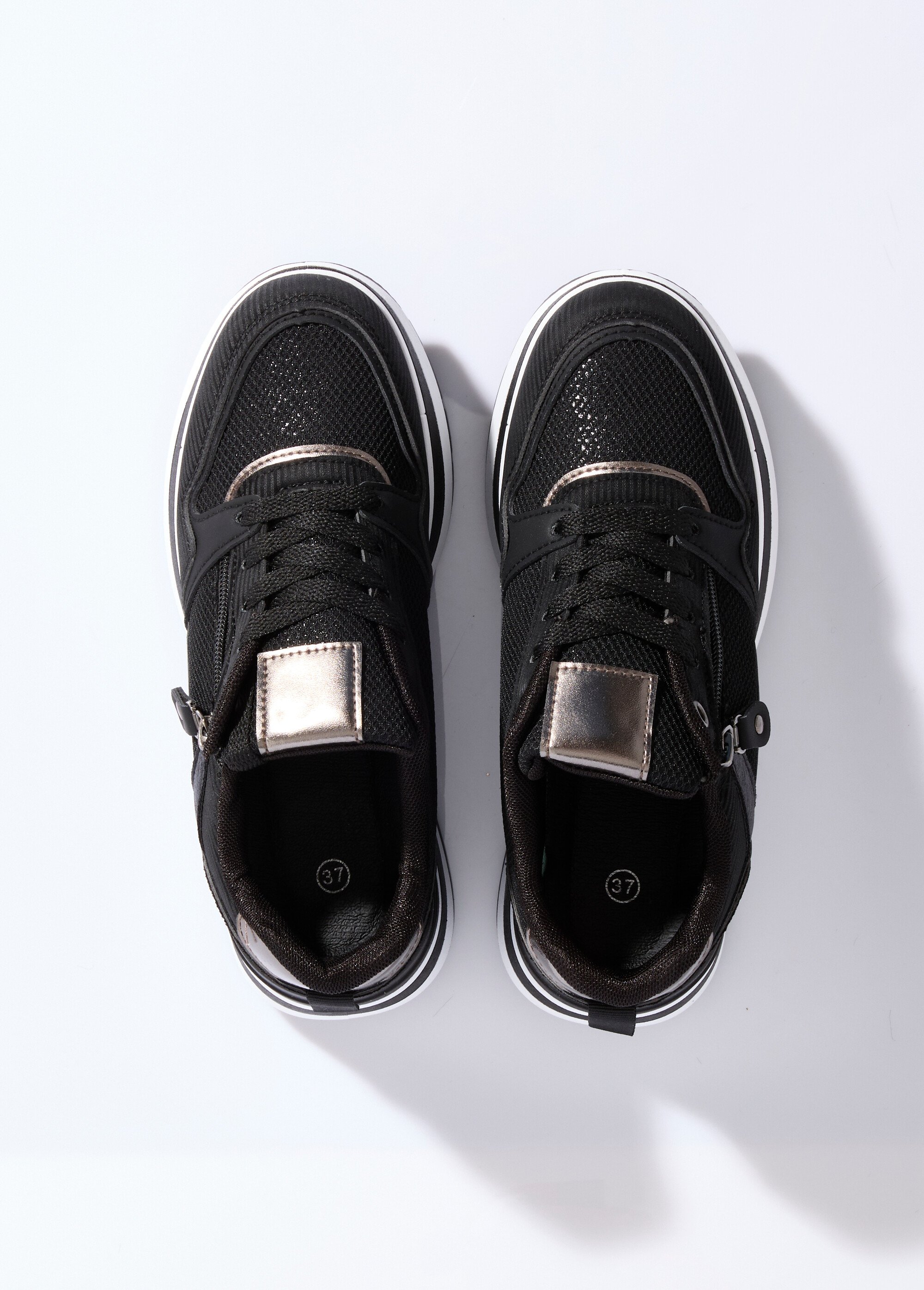 Sneakers compensées suédine type joggers Femme Noir LBS-DYX9701 OV1