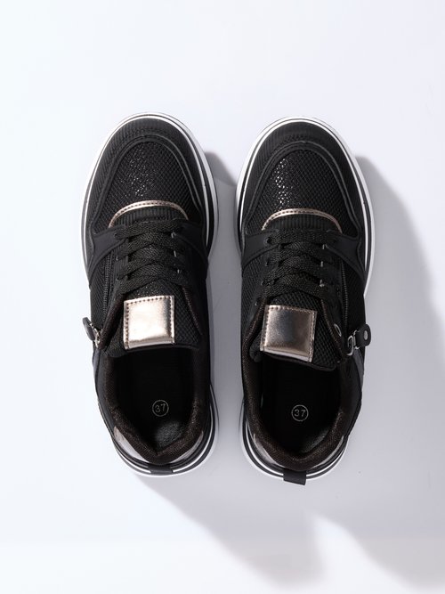 Sneakers compensées suédine type joggers Femme Noir LBS-DYX9701 OV1