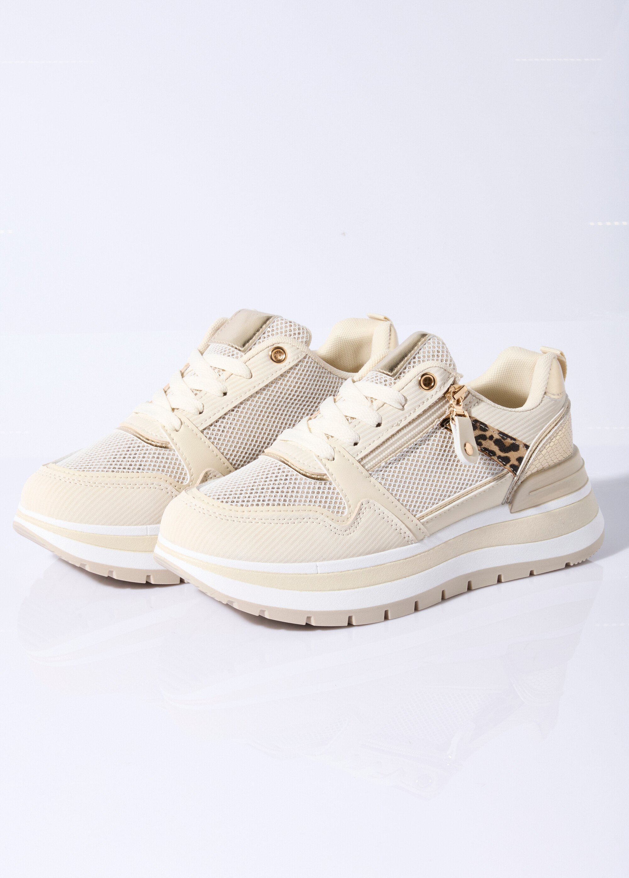 Sneakers compensées suédine type joggers Femme Beige LBS-DYX9701 DE1
