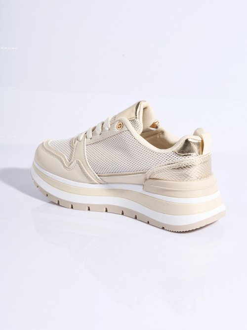 Sneakers compensées suédine type joggers Femme Beige LBS-DYX9701 DO1