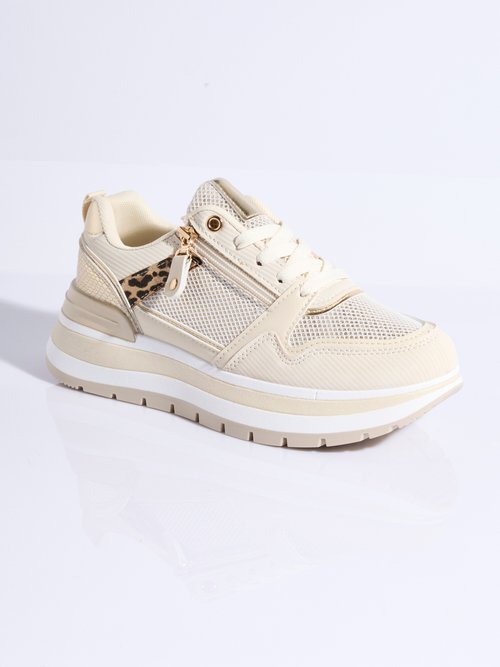 Sneakers compensées suédine type joggers Femme Beige LBS-DYX9701 FA1