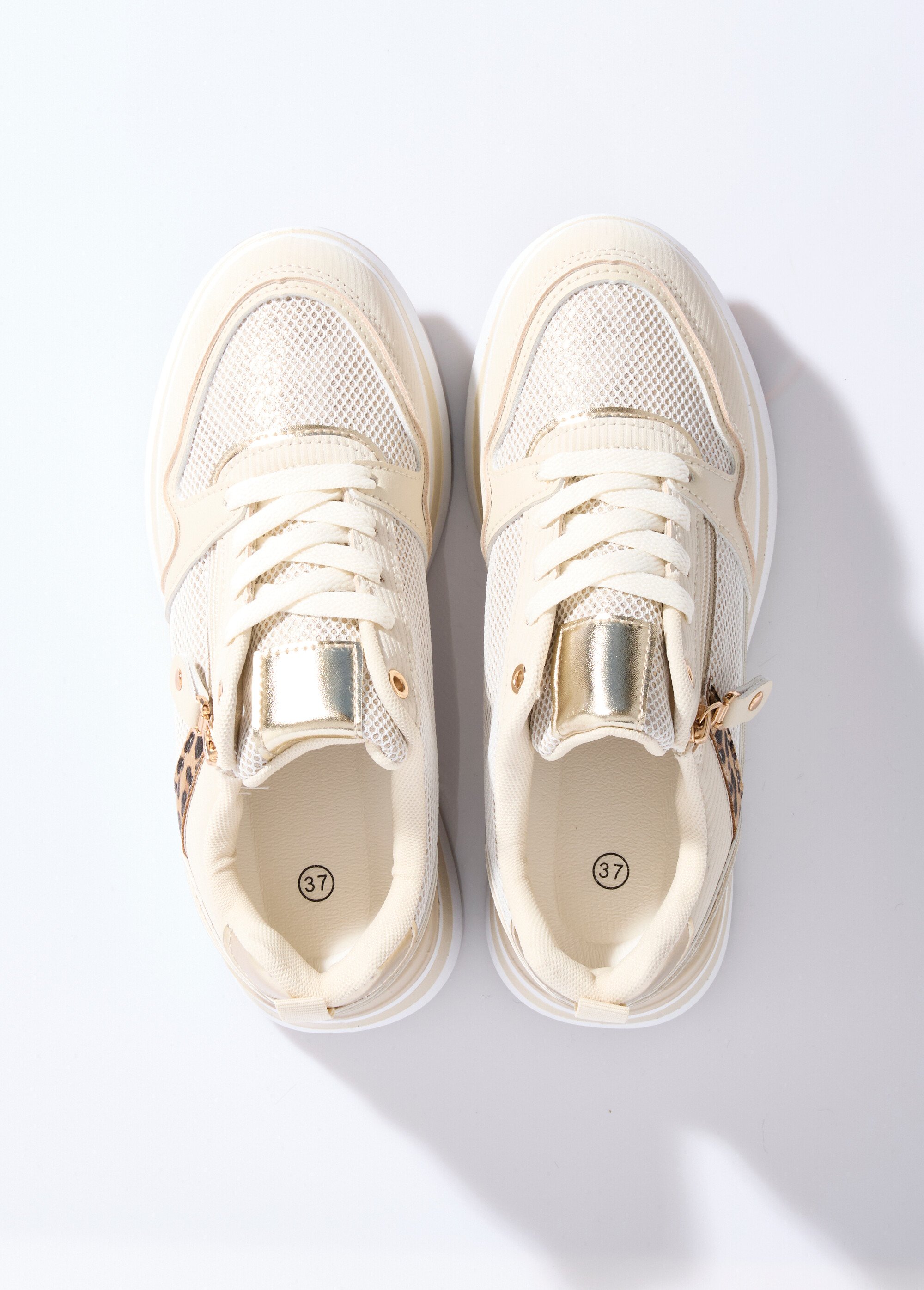 Sneakers compensées suédine type joggers Femme Beige LBS-DYX9701 OV1