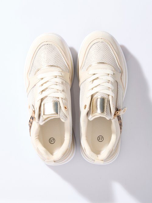 Sneakers compensées suédine type joggers Femme Beige LBS-DYX9701 OV1