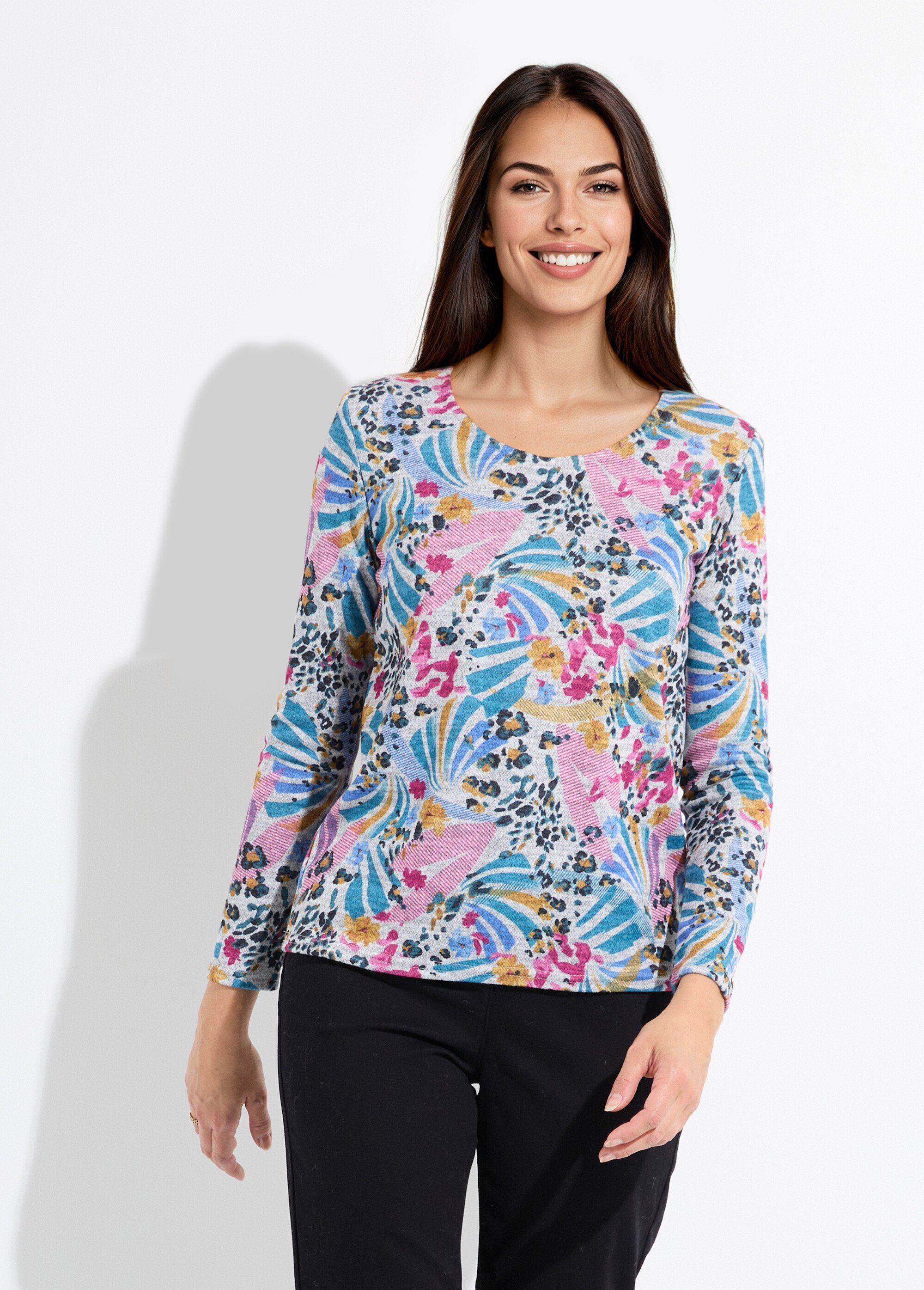 T-shirt chaud imprimé col rond manches longues