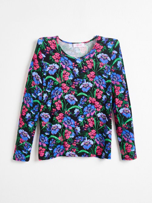 T-shirt droit col rond manches longues fleuri Femme Rose CABRISA AP1
