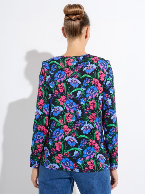 T-shirt droit col rond manches longues fleuri Femme Rose CABRISA DO1