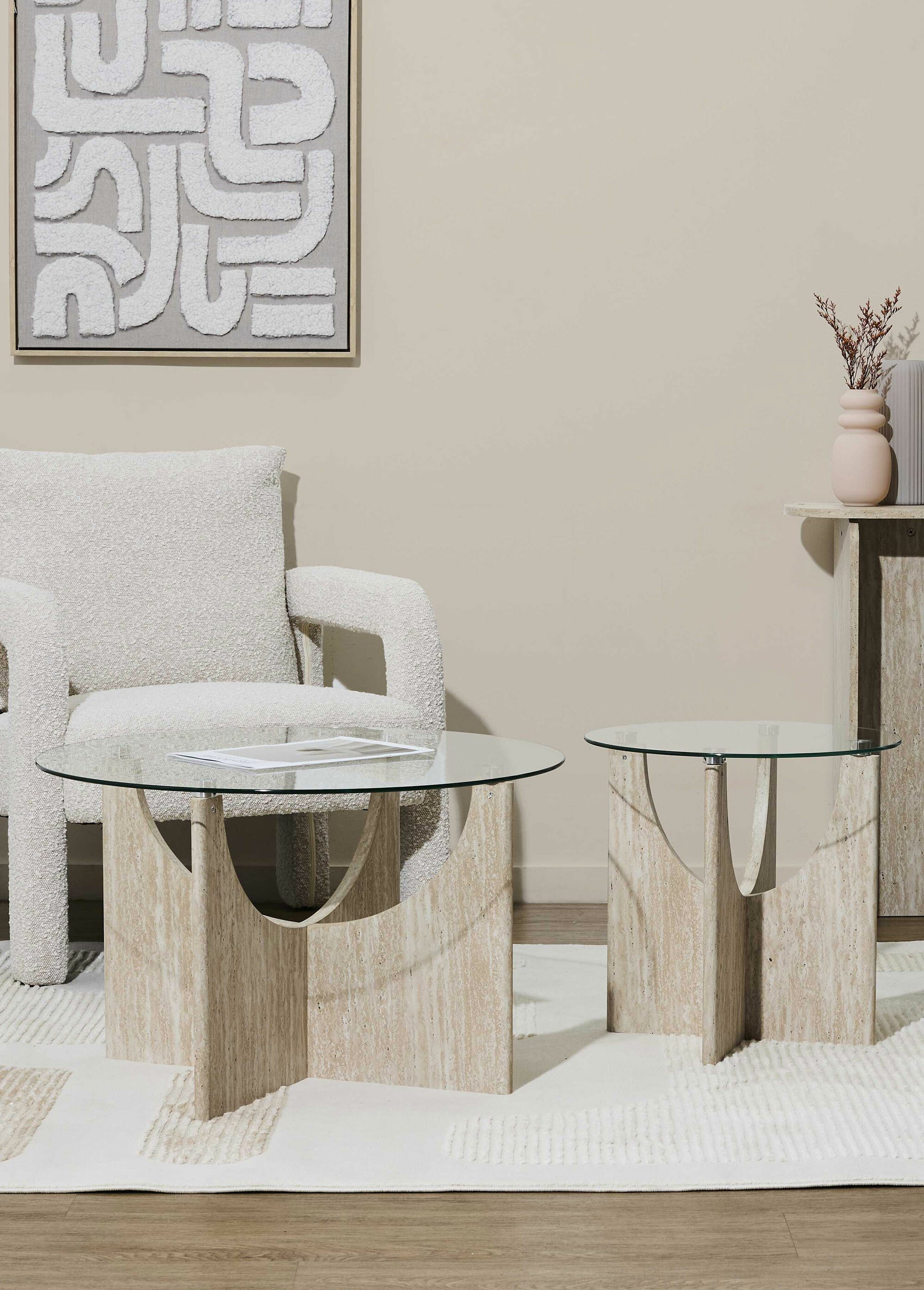 Table basse en verre et effet pierre BLANC ET BEIGE CMP-HD7752 SI2