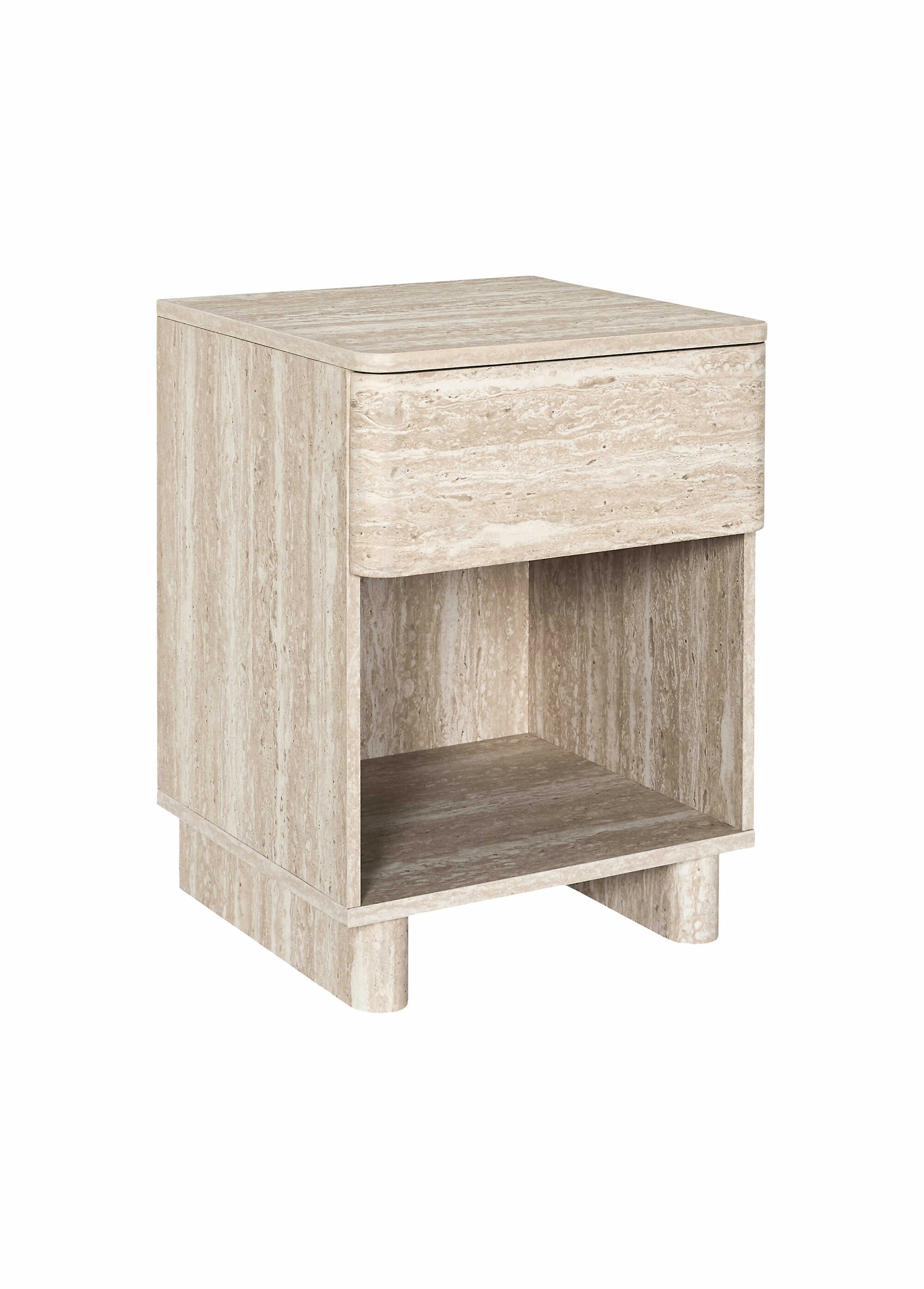 Table de chevet effet pierre travertin BLANC ET BEIGE CMP-HD7762 FA1