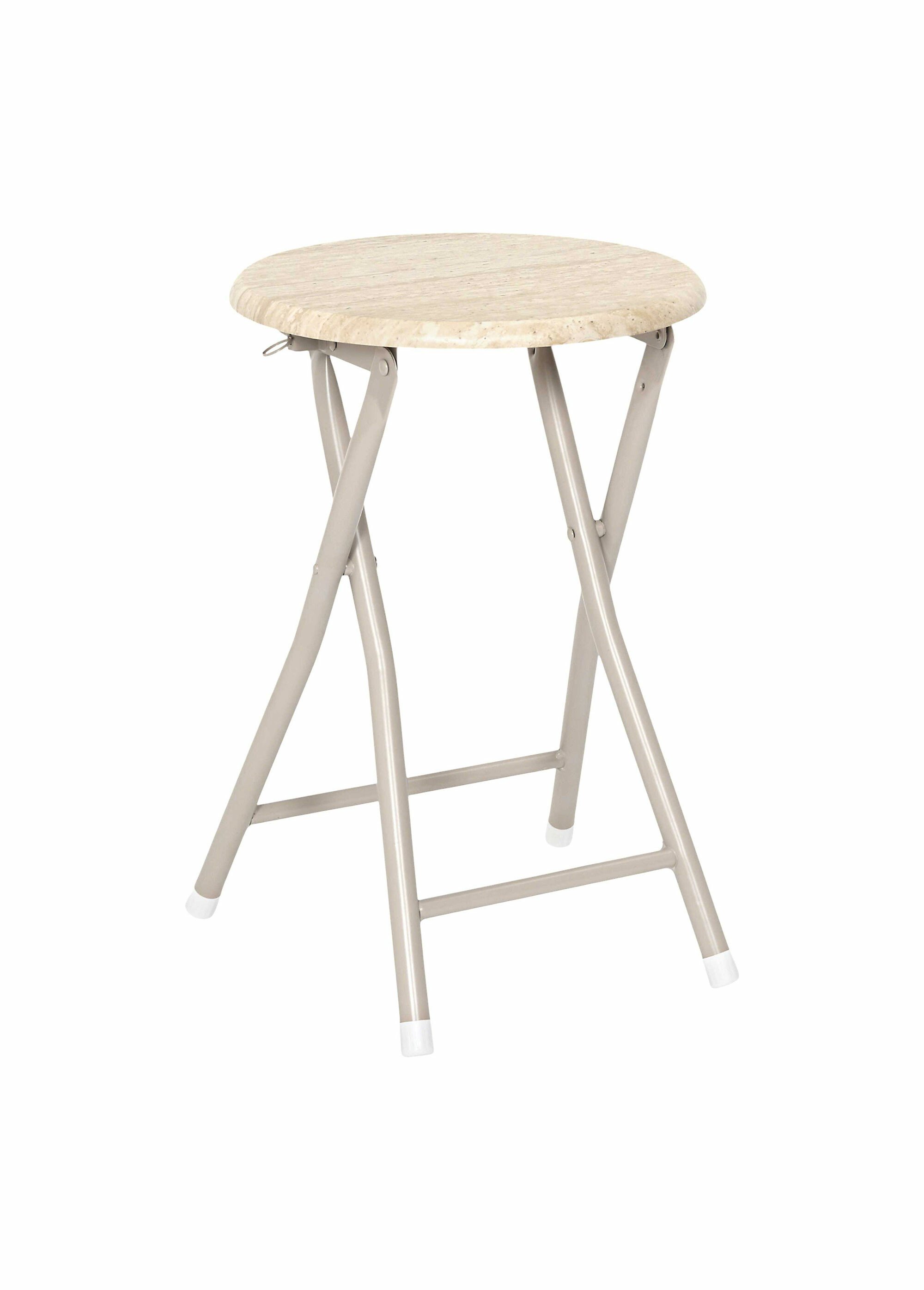 Tabouret pliant métal et effet pierre BLANC ET BEIGE CMP-HD7754 DE1