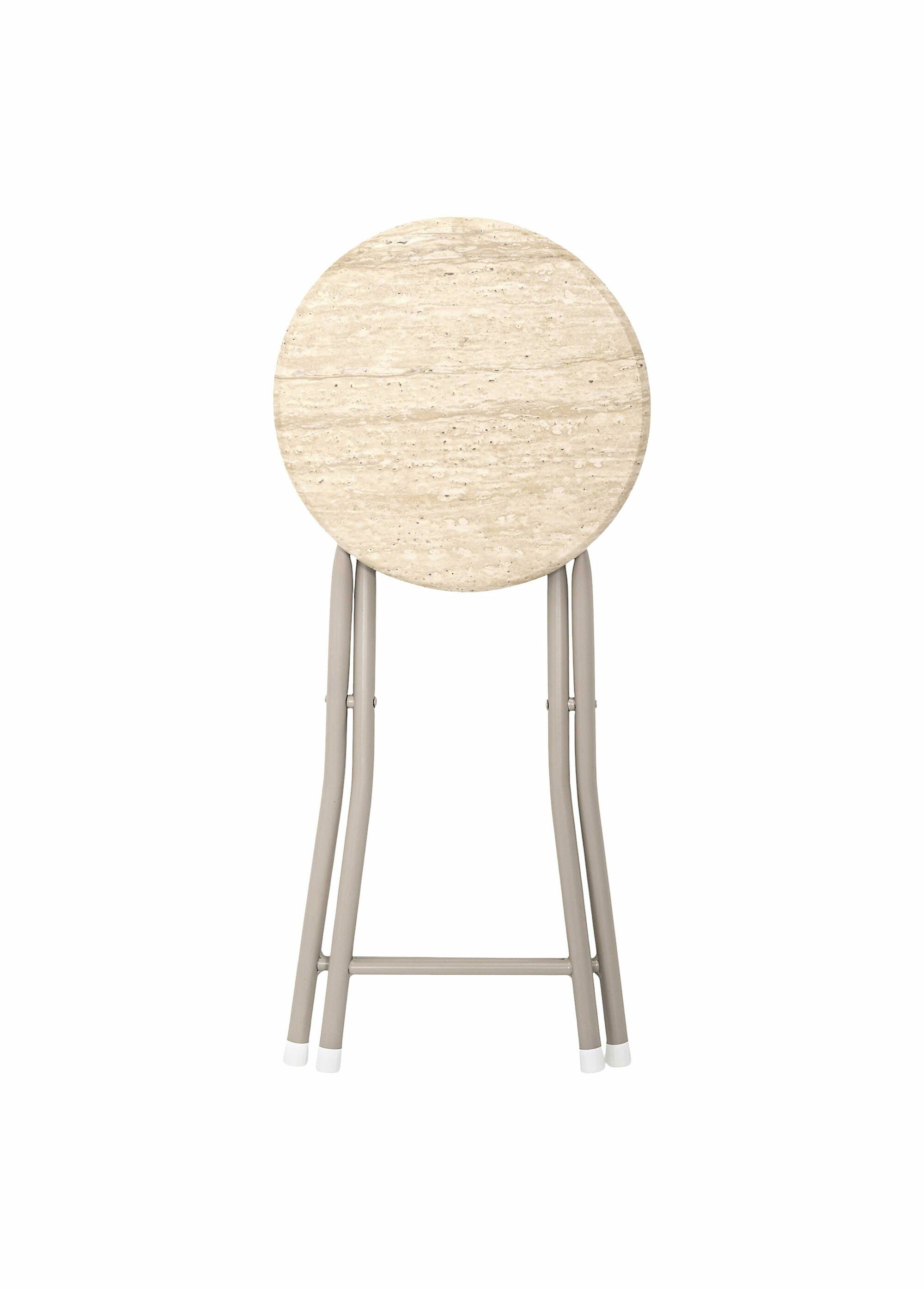 Tabouret pliant métal et effet pierre BLANC ET BEIGE CMP-HD7754 DE2
