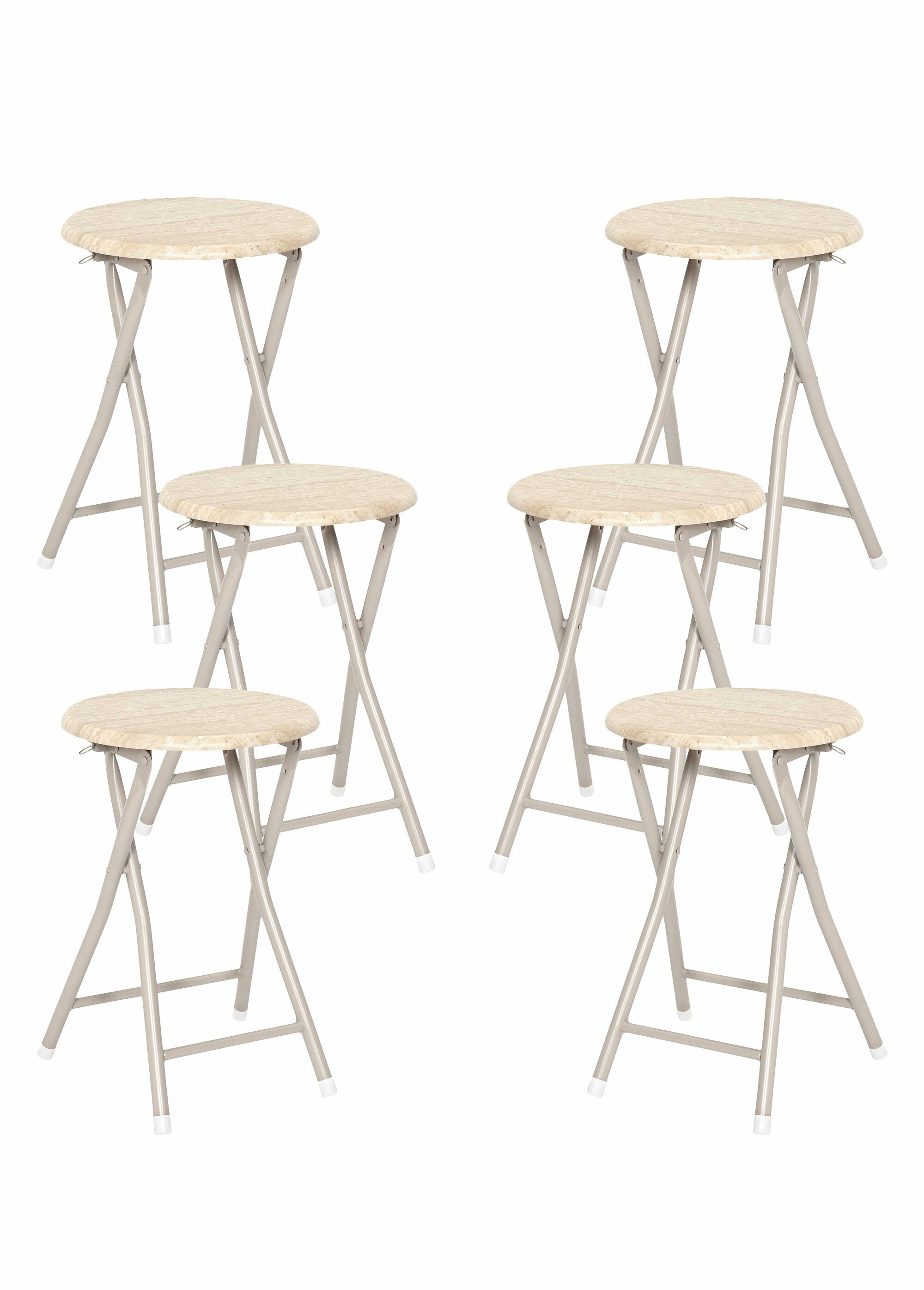 Tabouret pliant métal et effet pierre BLANC ET BEIGE CMP-HD7754 FA1