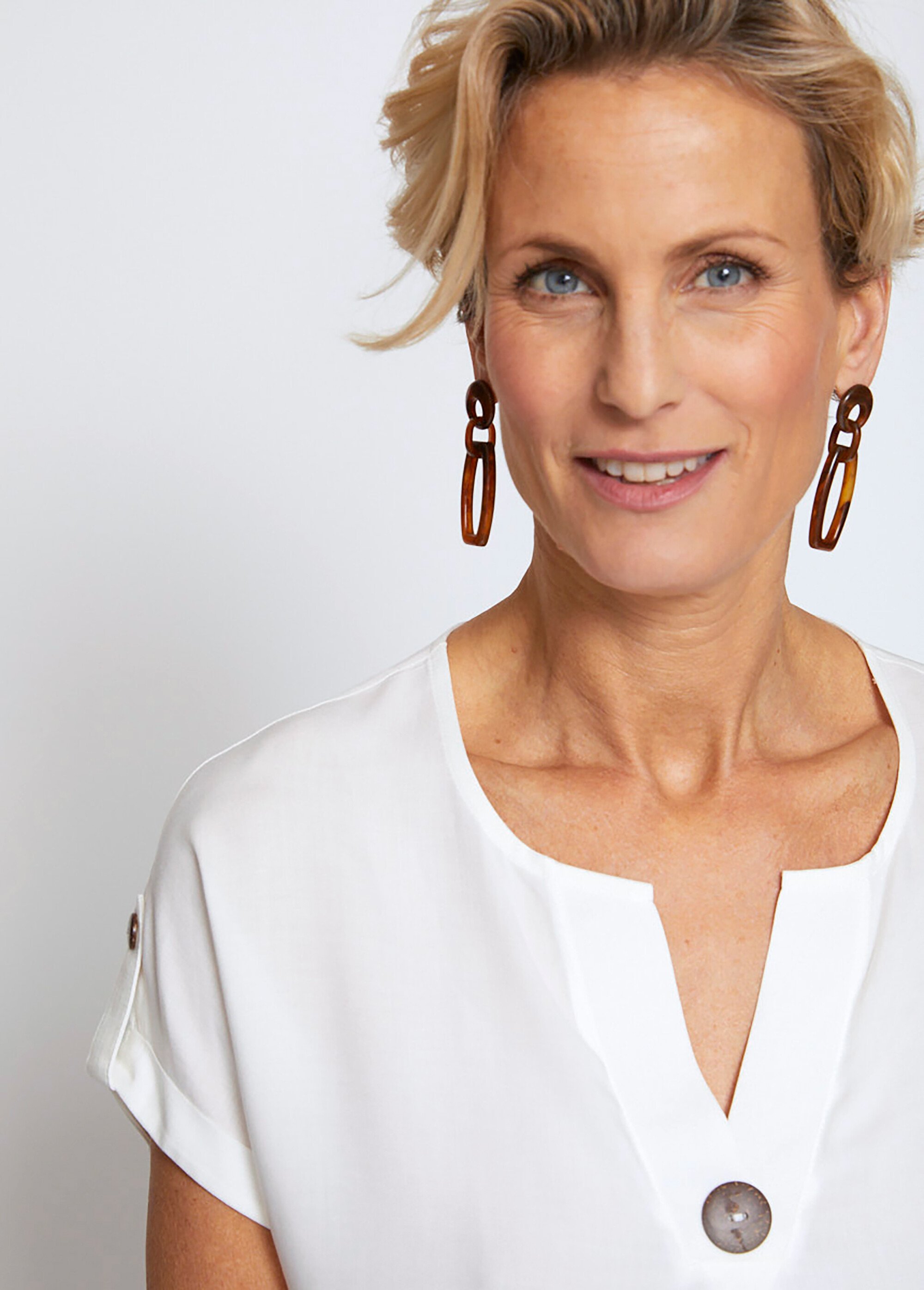 Tunique unie ample col V fantaisie Femme Beige CIDEVILLE DE2