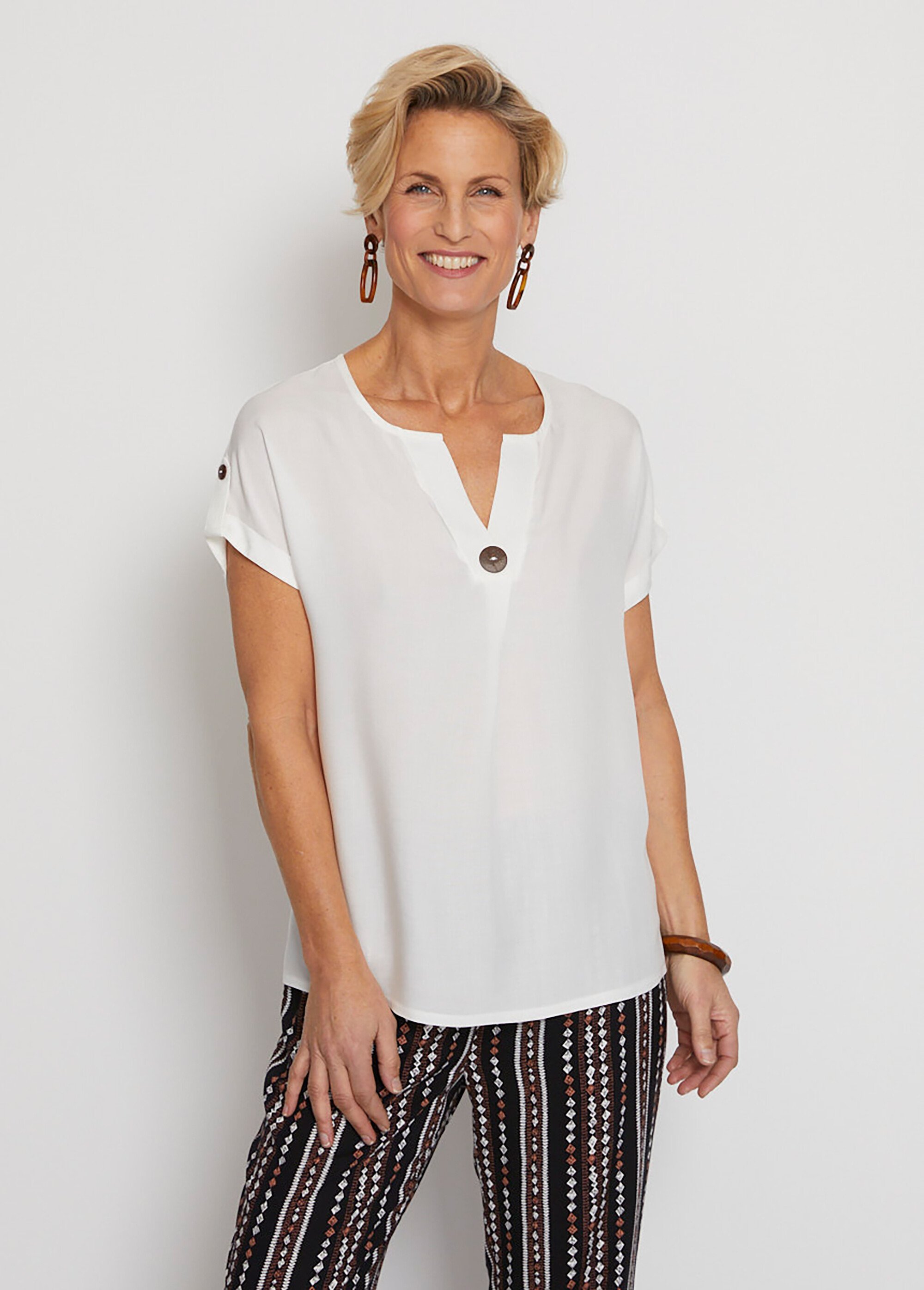 Tunique unie ample col V fantaisie Femme Beige CIDEVILLE FA1