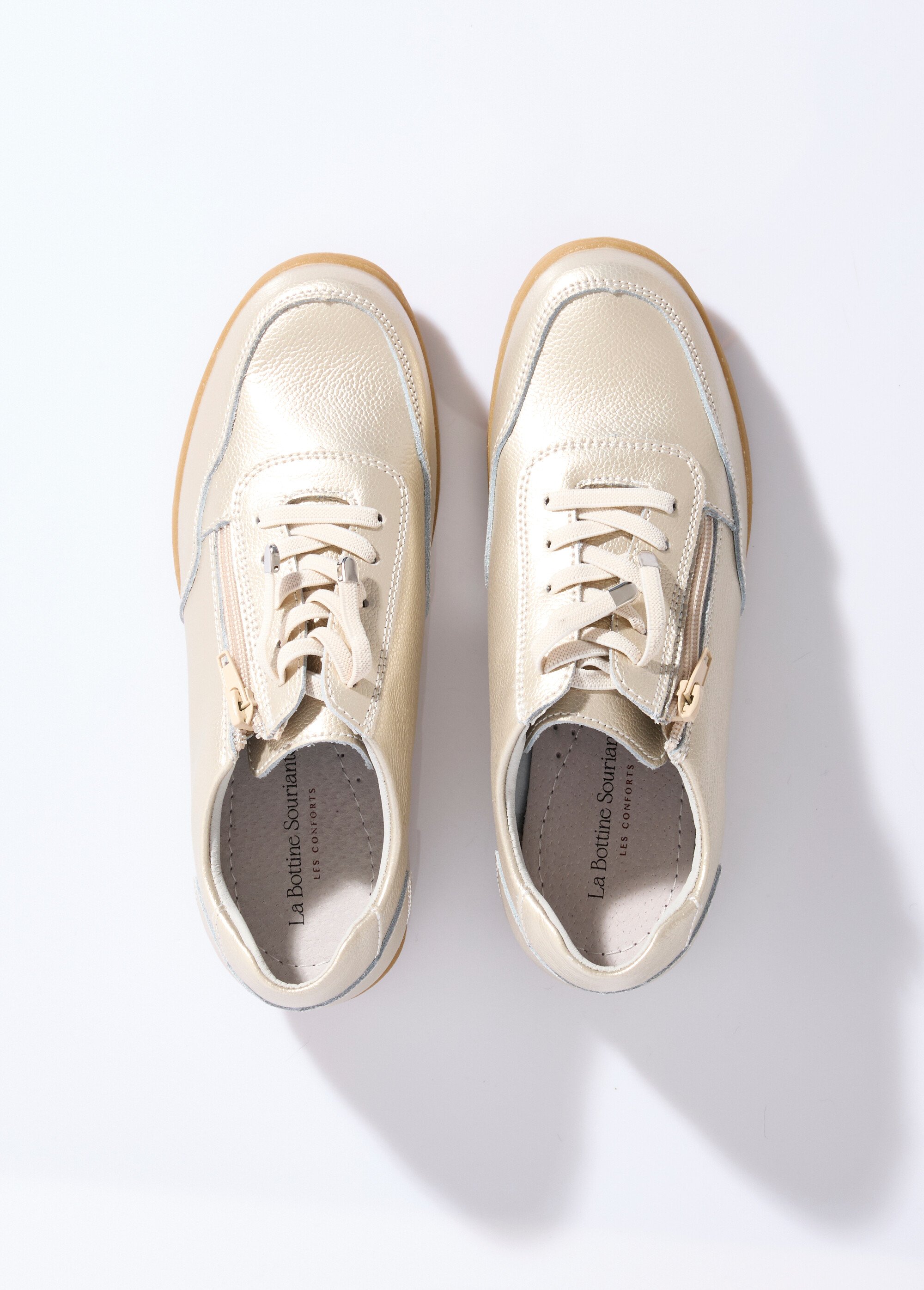 Baskets chic en cuir à semelle fine Femme Doré LBS-5162 OV1