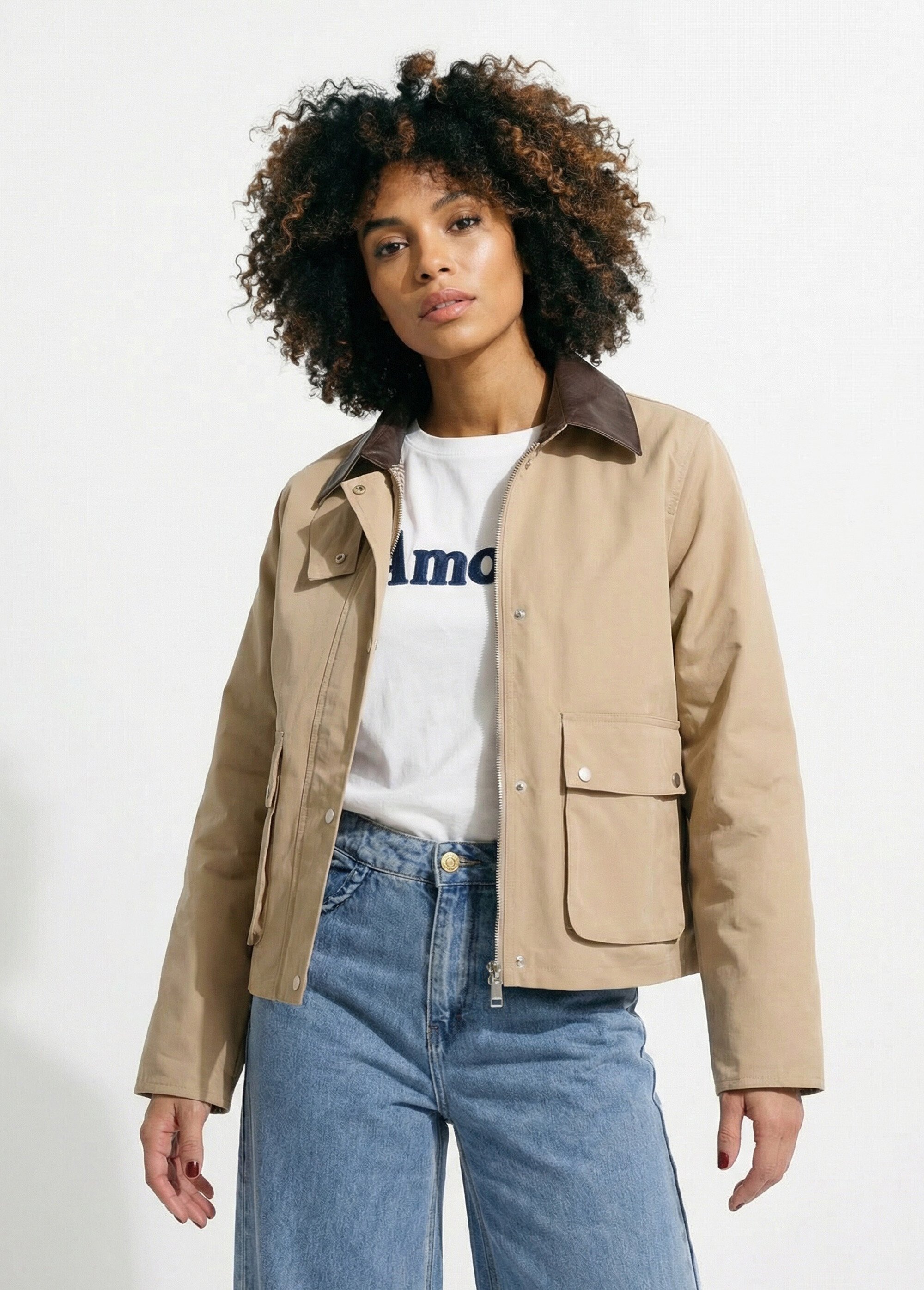 Blouson déperlant esprit outdoor Femme Beige JS-JS-1177 FA1