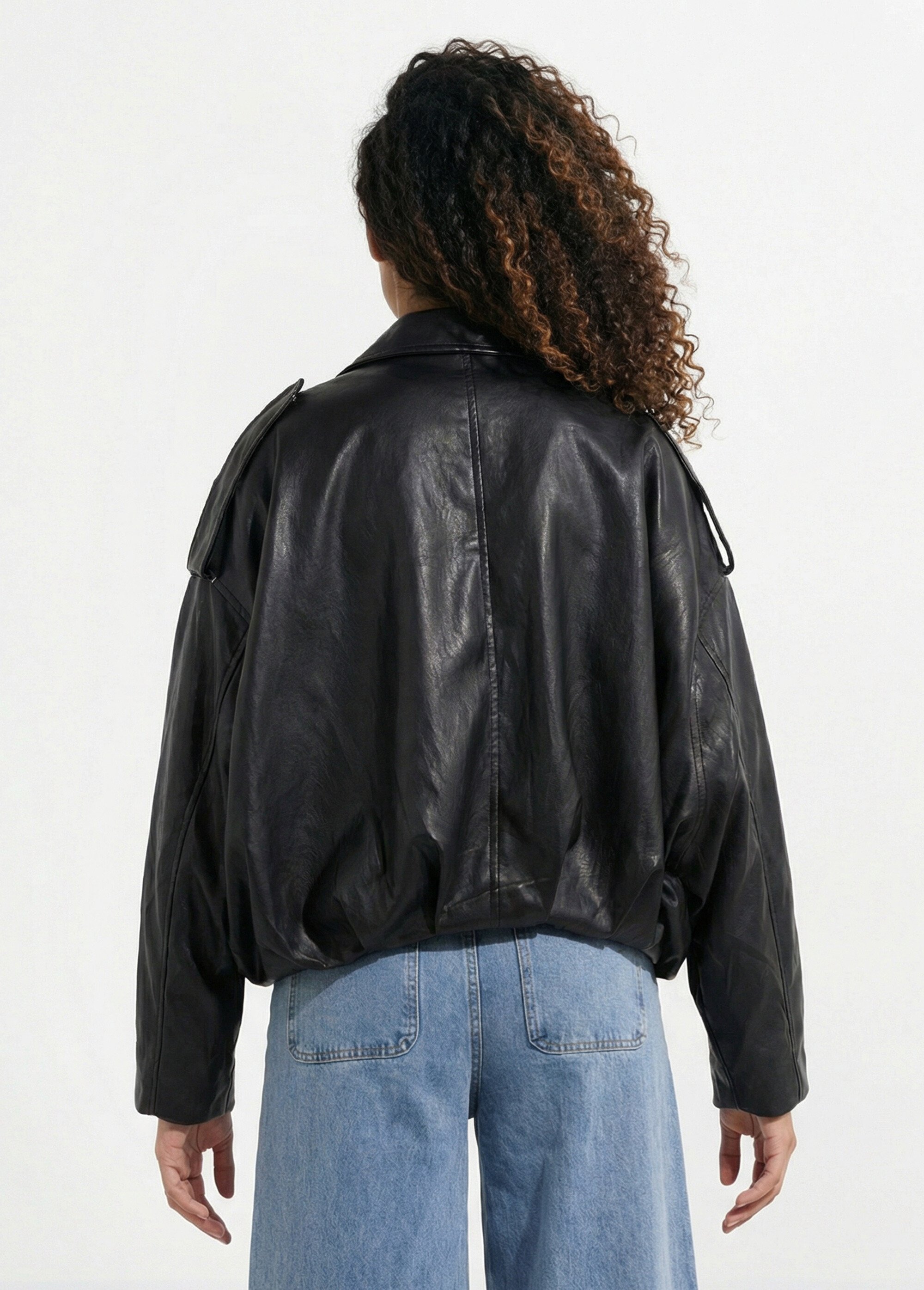 Blouson simili oversize taille resserrée