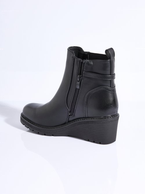 Boots bi matière avec semelle compensée Femme Noir LBS-DLH9709 DO1