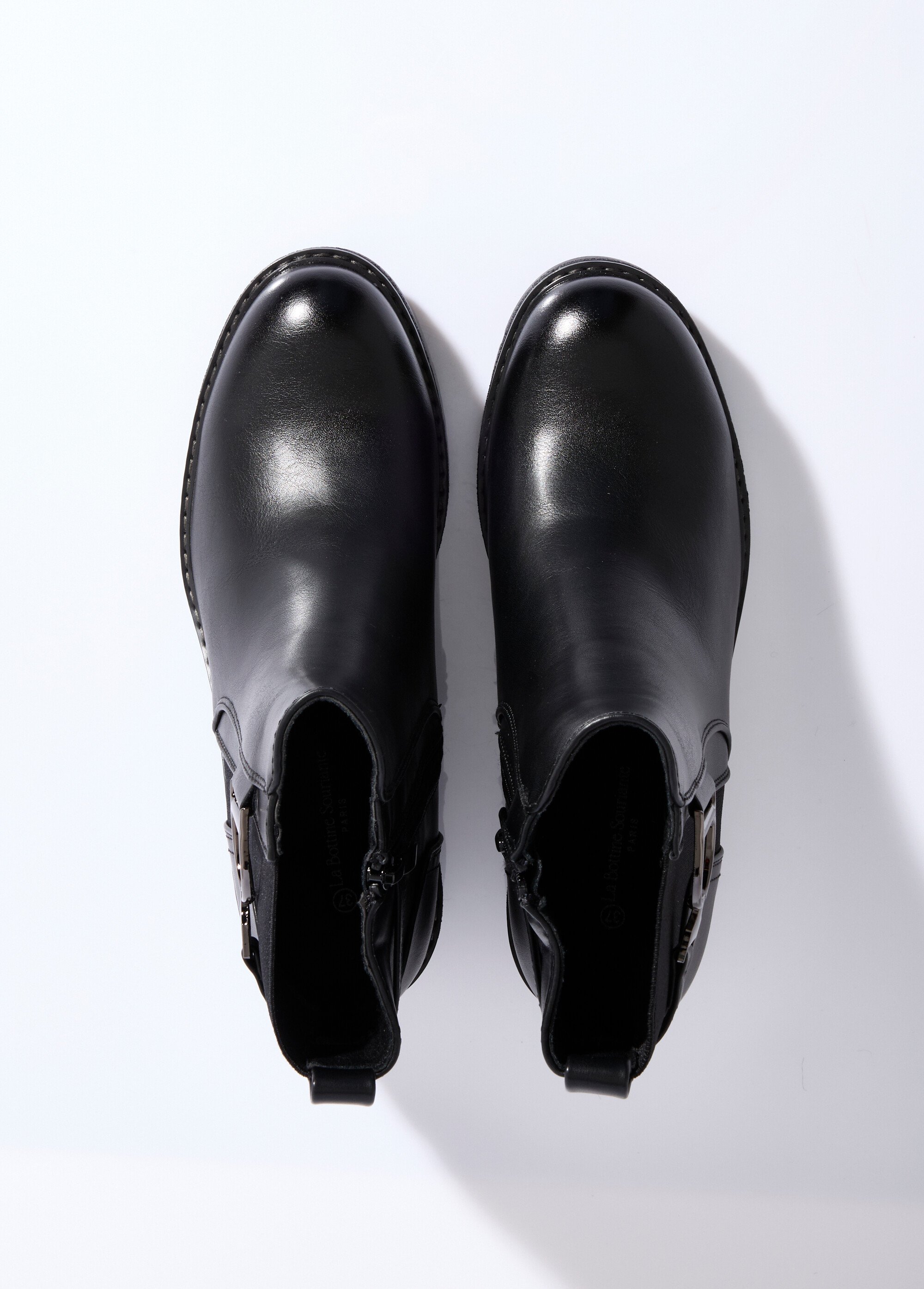 Boots bi matière avec semelle compensée Femme Noir LBS-DLH9709 OV1