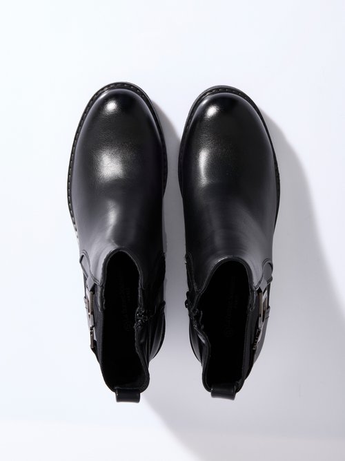 Boots bi matière avec semelle compensée Femme Noir LBS-DLH9709 OV1