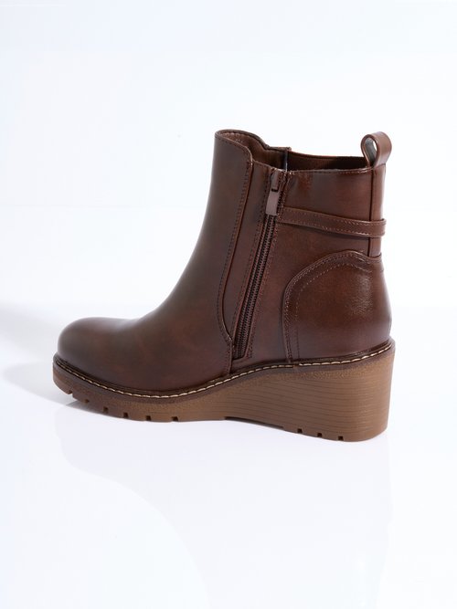 Boots bi matière avec semelle compensée Femme Marron LBS-DLH9709 DO1