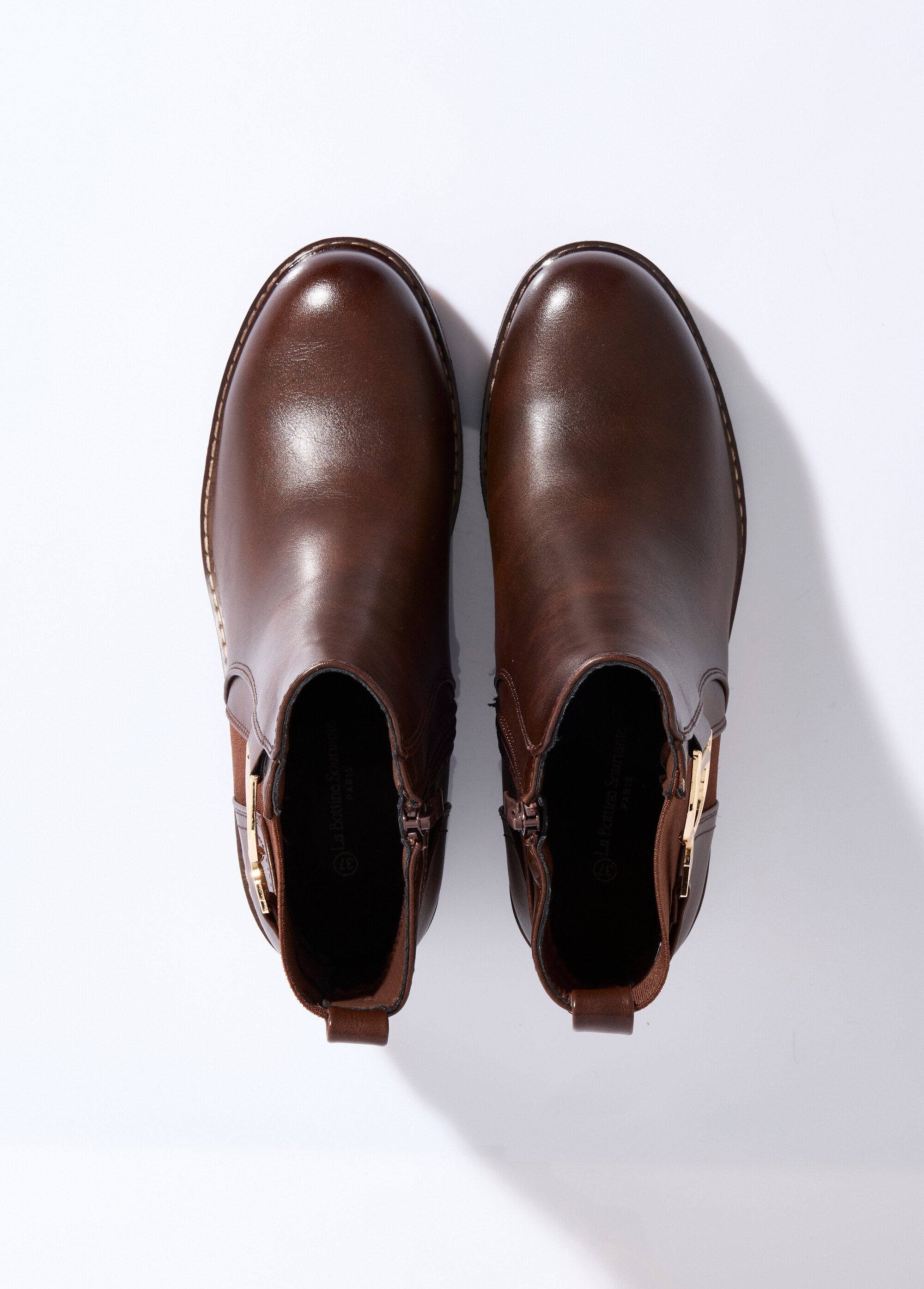 Boots bi matière avec semelle compensée Femme Marron LBS-DLH9709 OV1