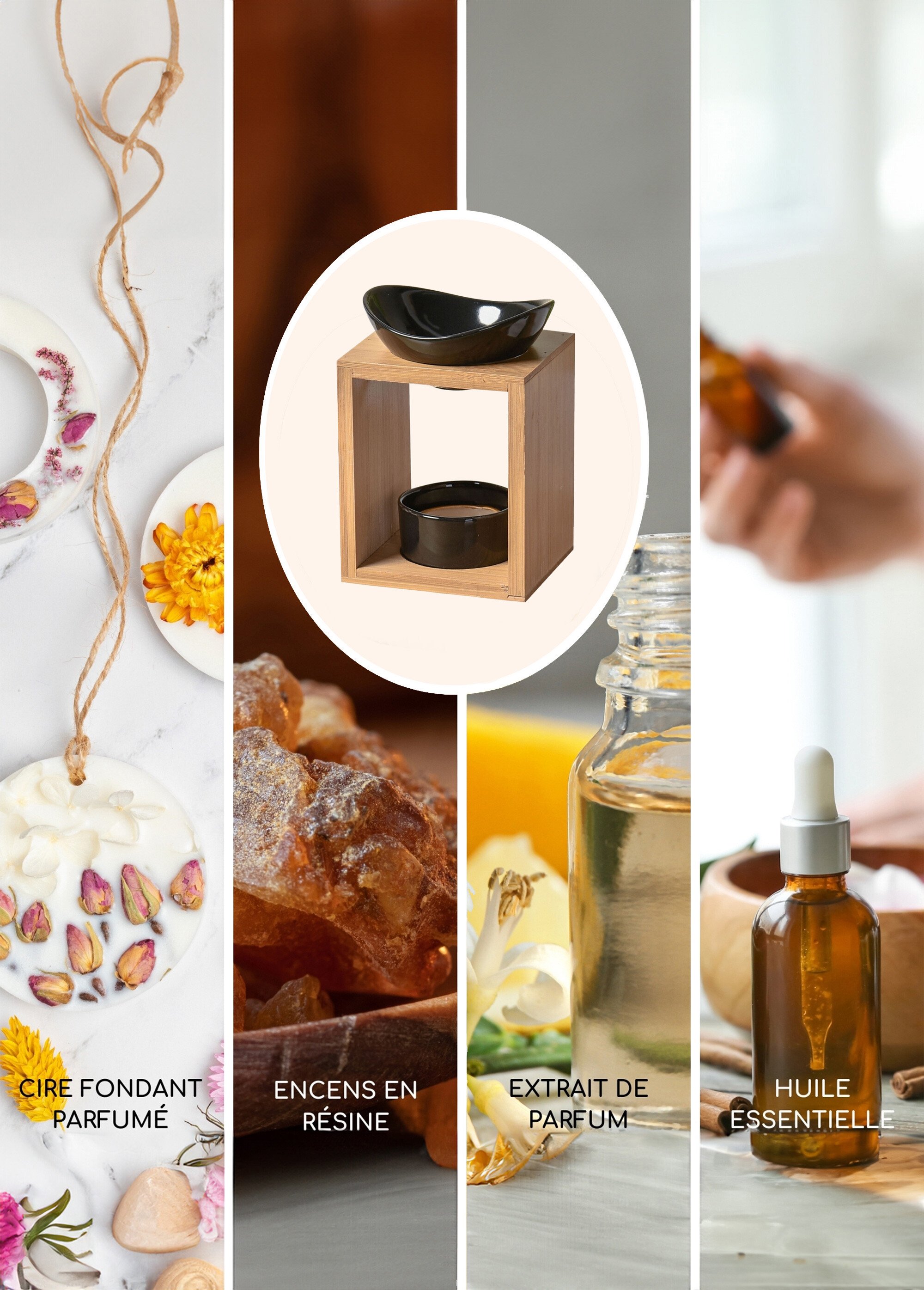 Brûle-parfum élégant céramique et bambou Noir ZENKALOS DE3