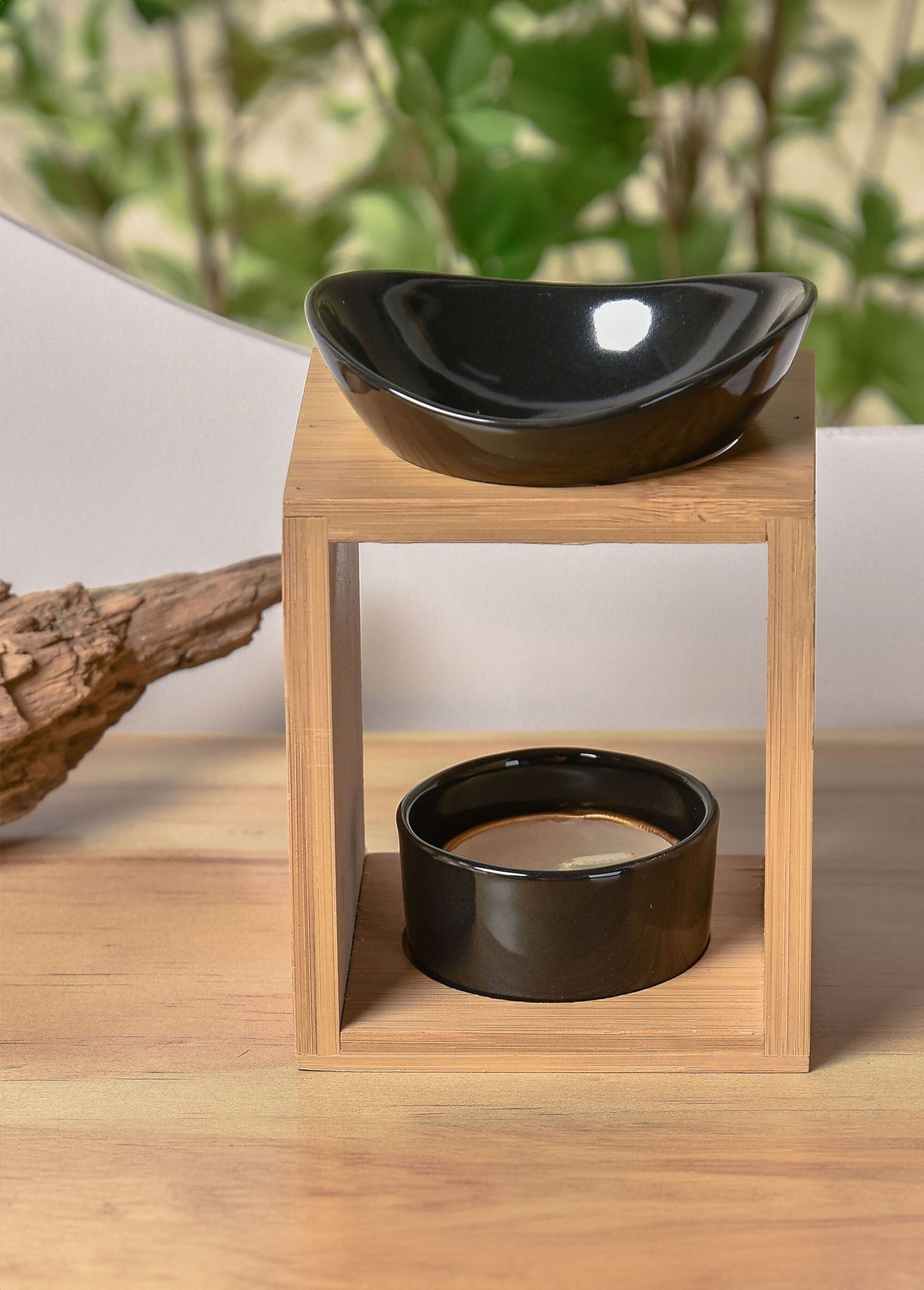 Brûle-parfum élégant céramique et bambou Noir ZENKALOS SF1