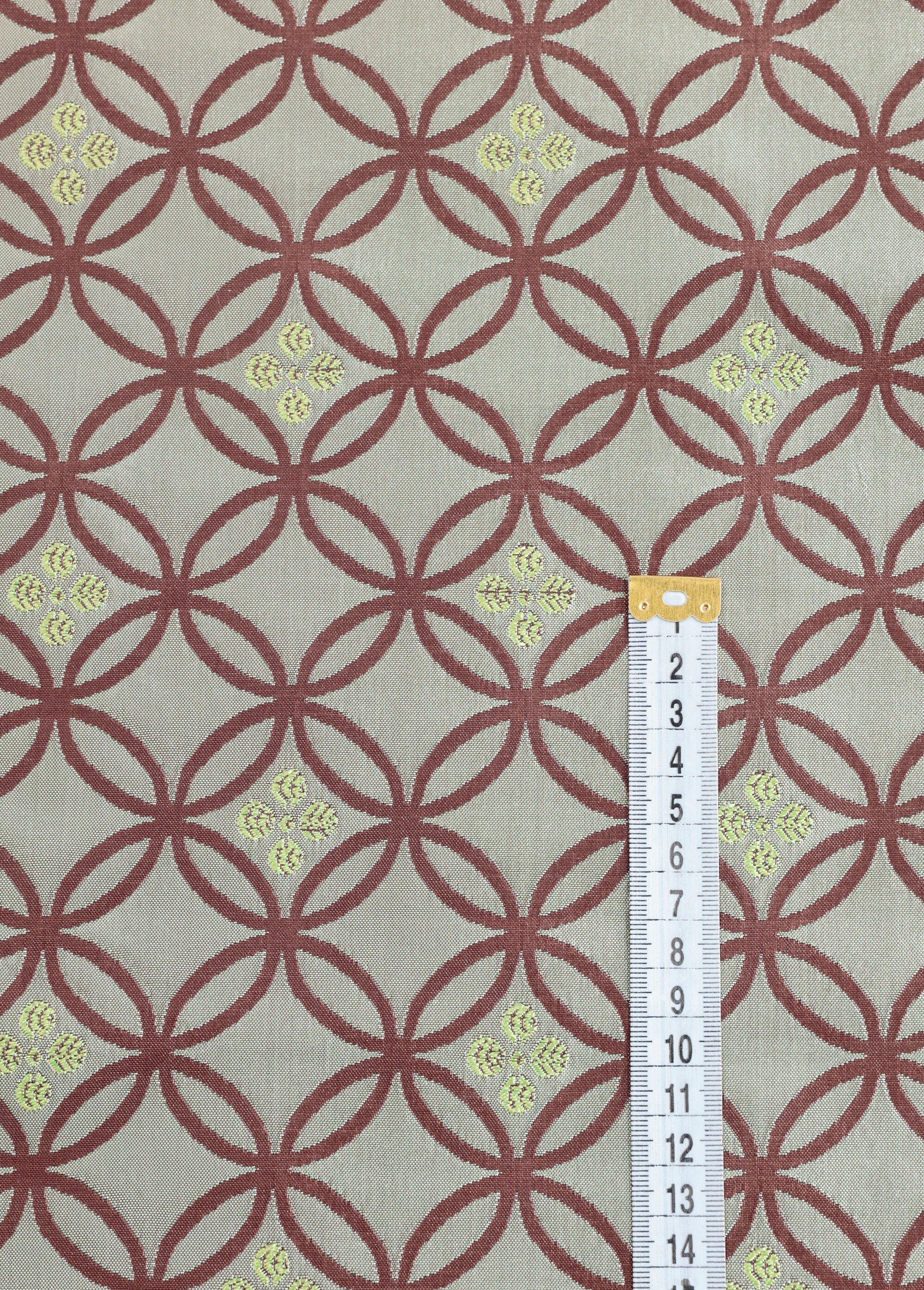 Coupon tissu ameublement, satin trèfles MARRON COT148573 DE1