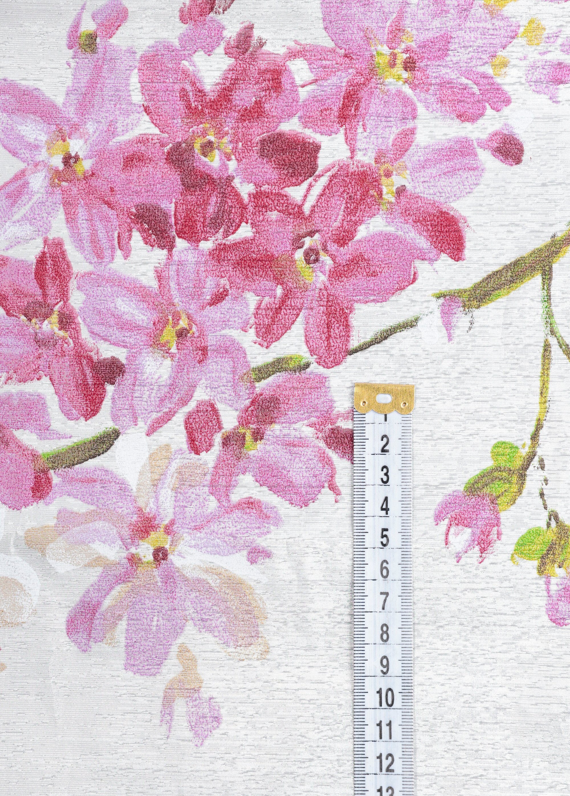 Coupon tissu ameublement taffetas fleurs BEIGE COT148568 DE1