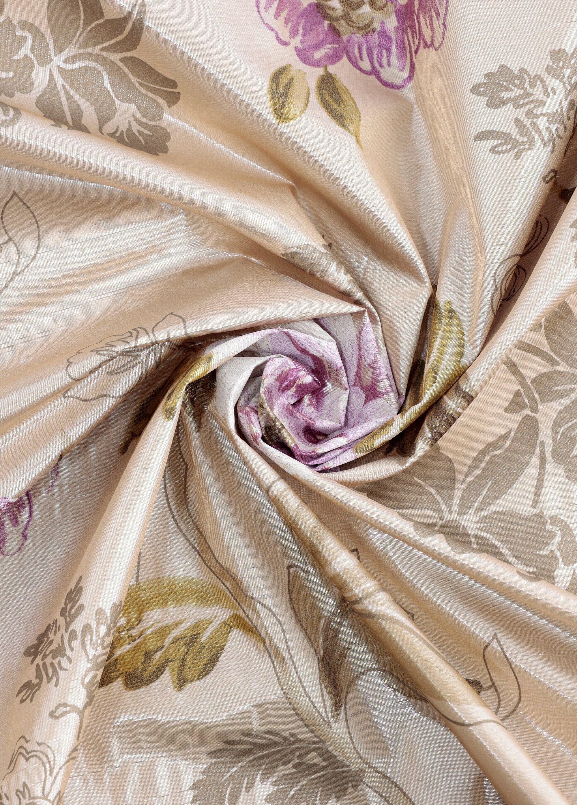 Coupon tissu ameublement taffetas fleurs