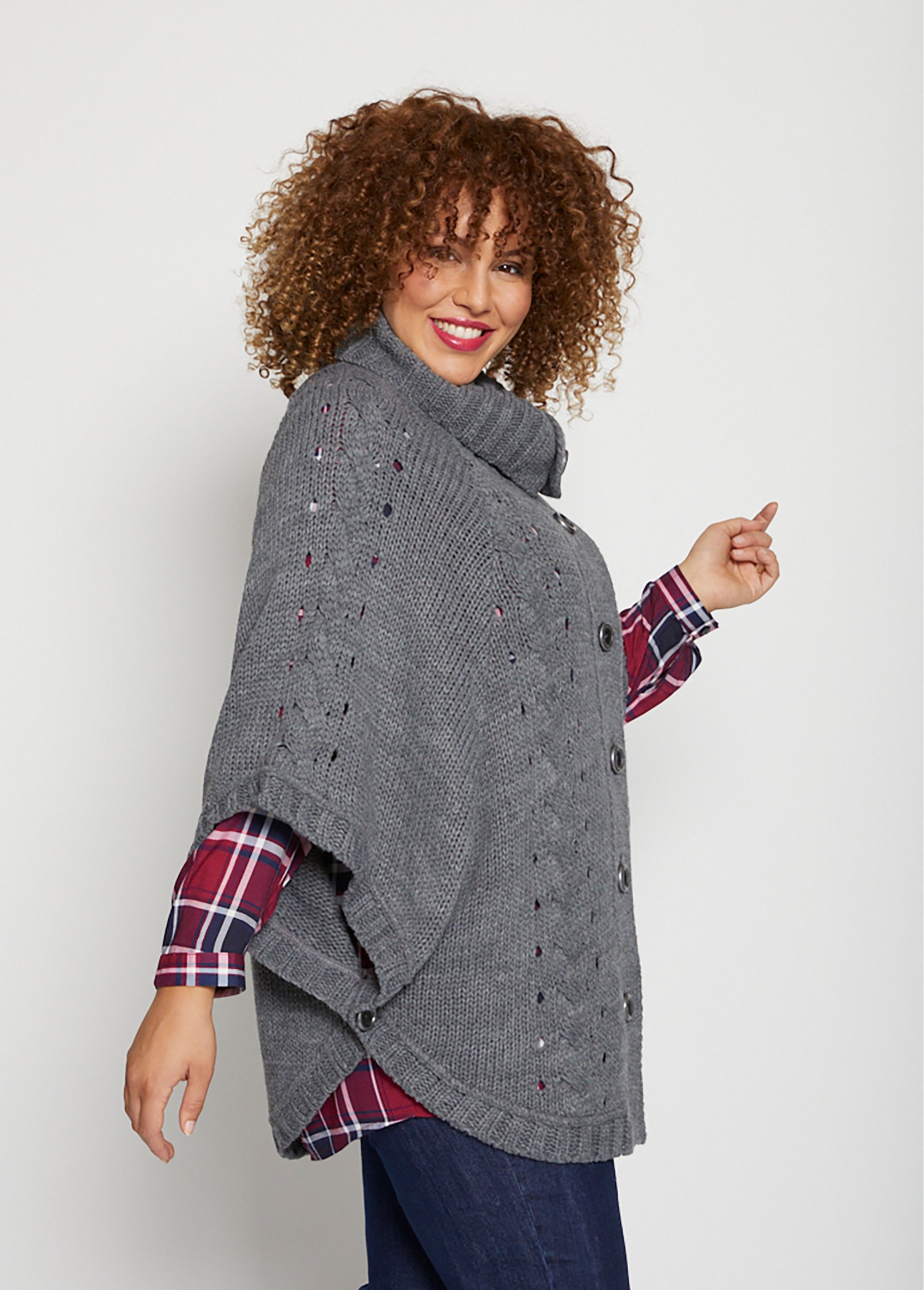 Gilet cape maille fantaisie épaisse Femme Grande Taille Gris PANDINO DR1
