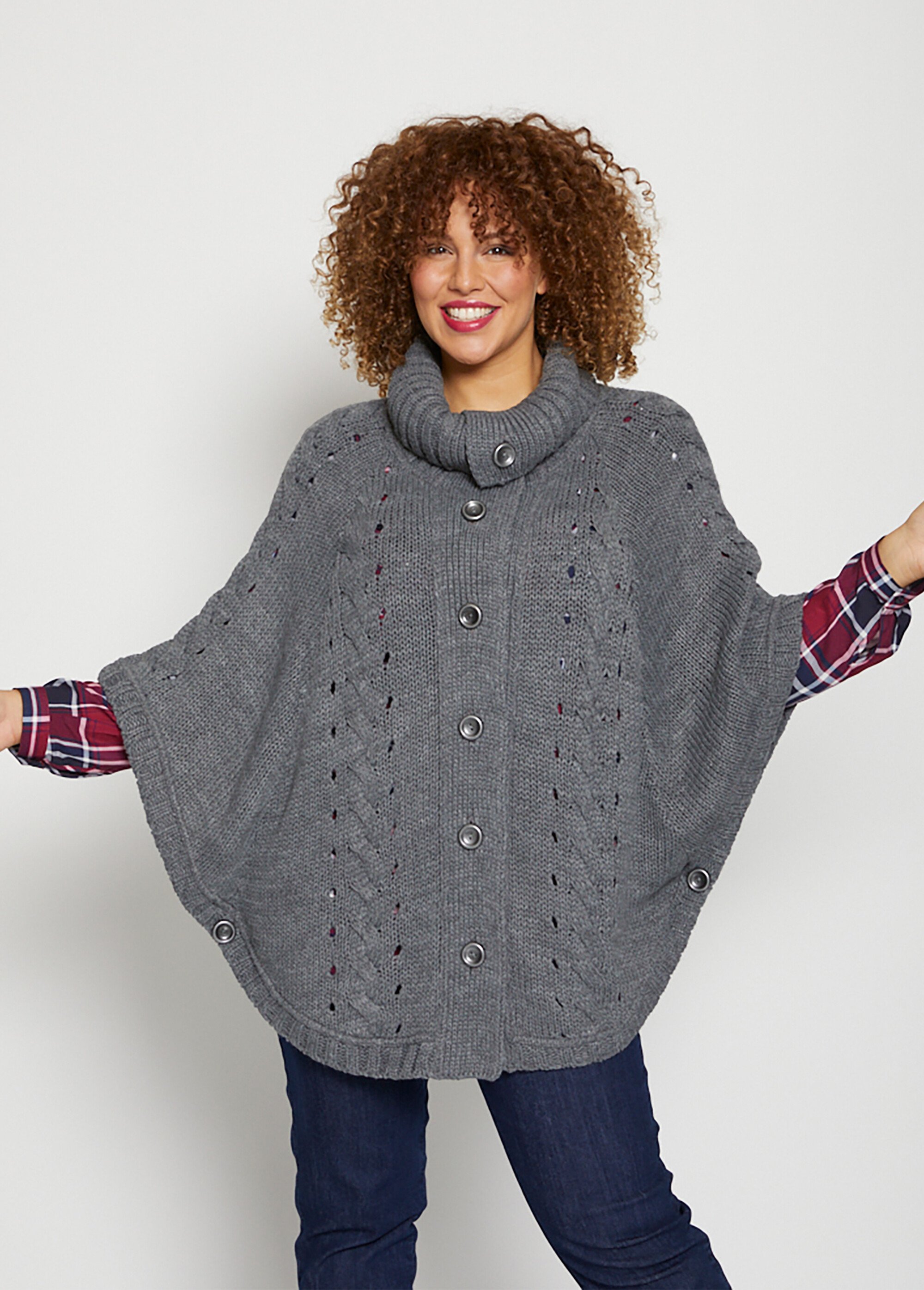 Gilet cape maille fantaisie épaisse Femme Grande Taille Gris PANDINO FA1