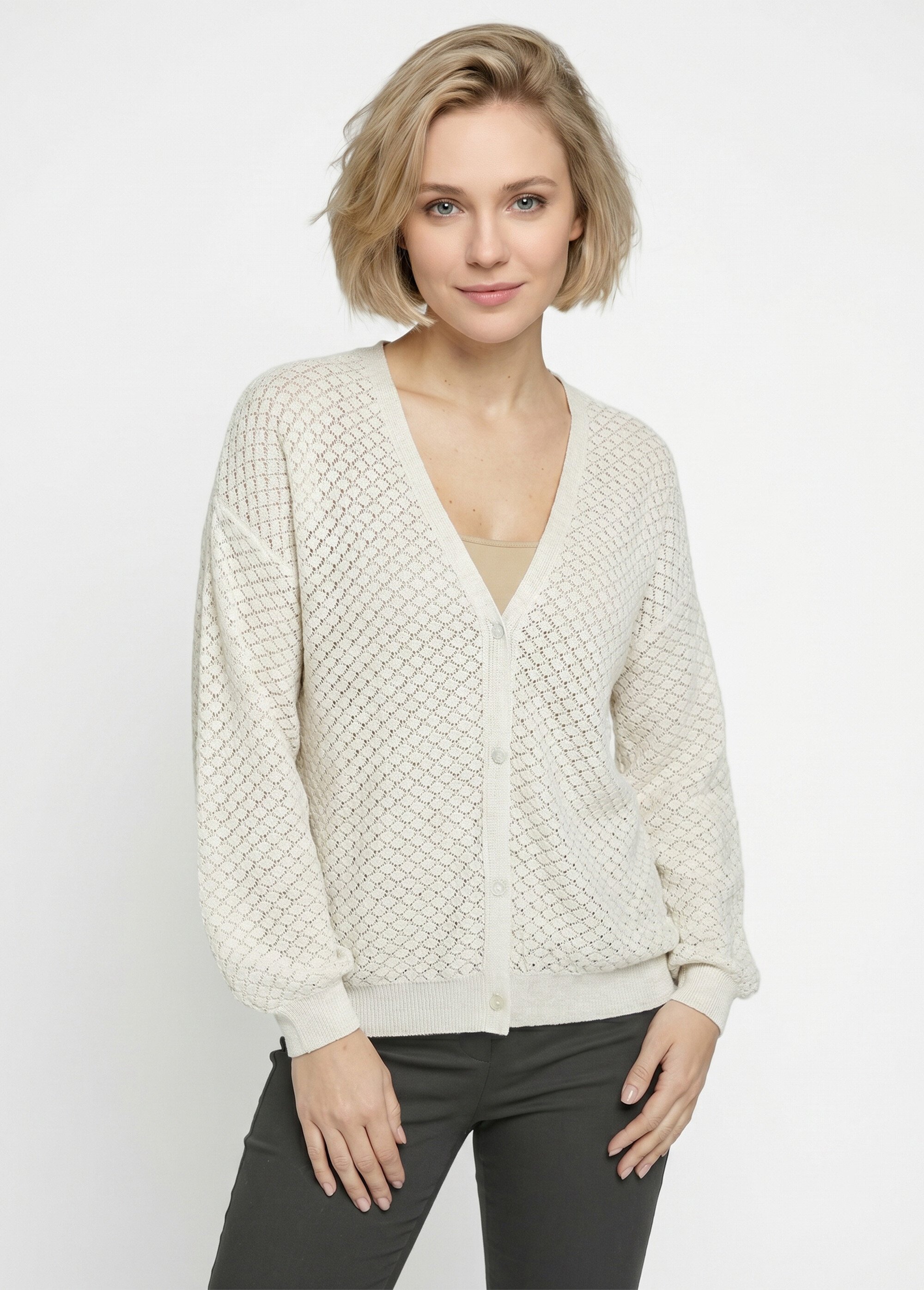 Gilet court boutonné col V manches longues Femme Beige MIRETTE FA1