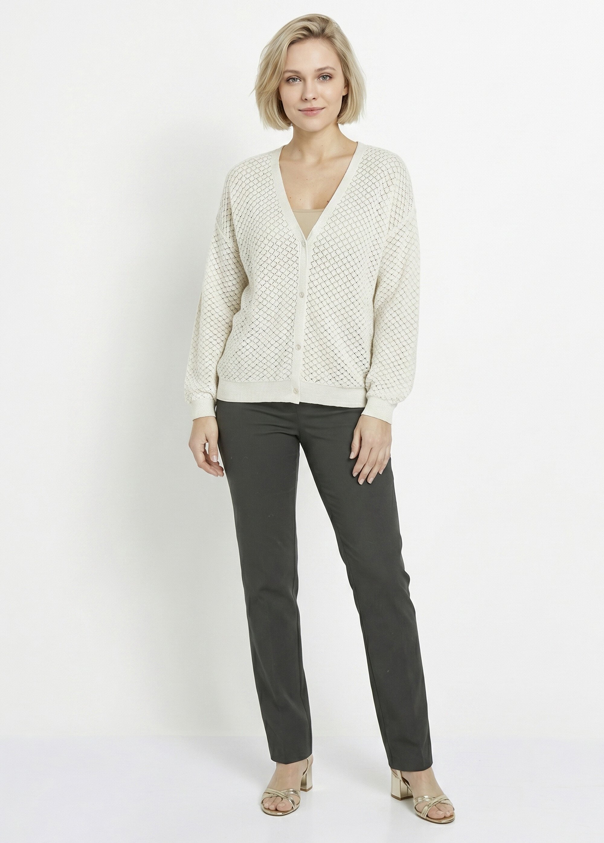 Gilet court boutonné col V manches longues Femme Beige MIRETTE SI1