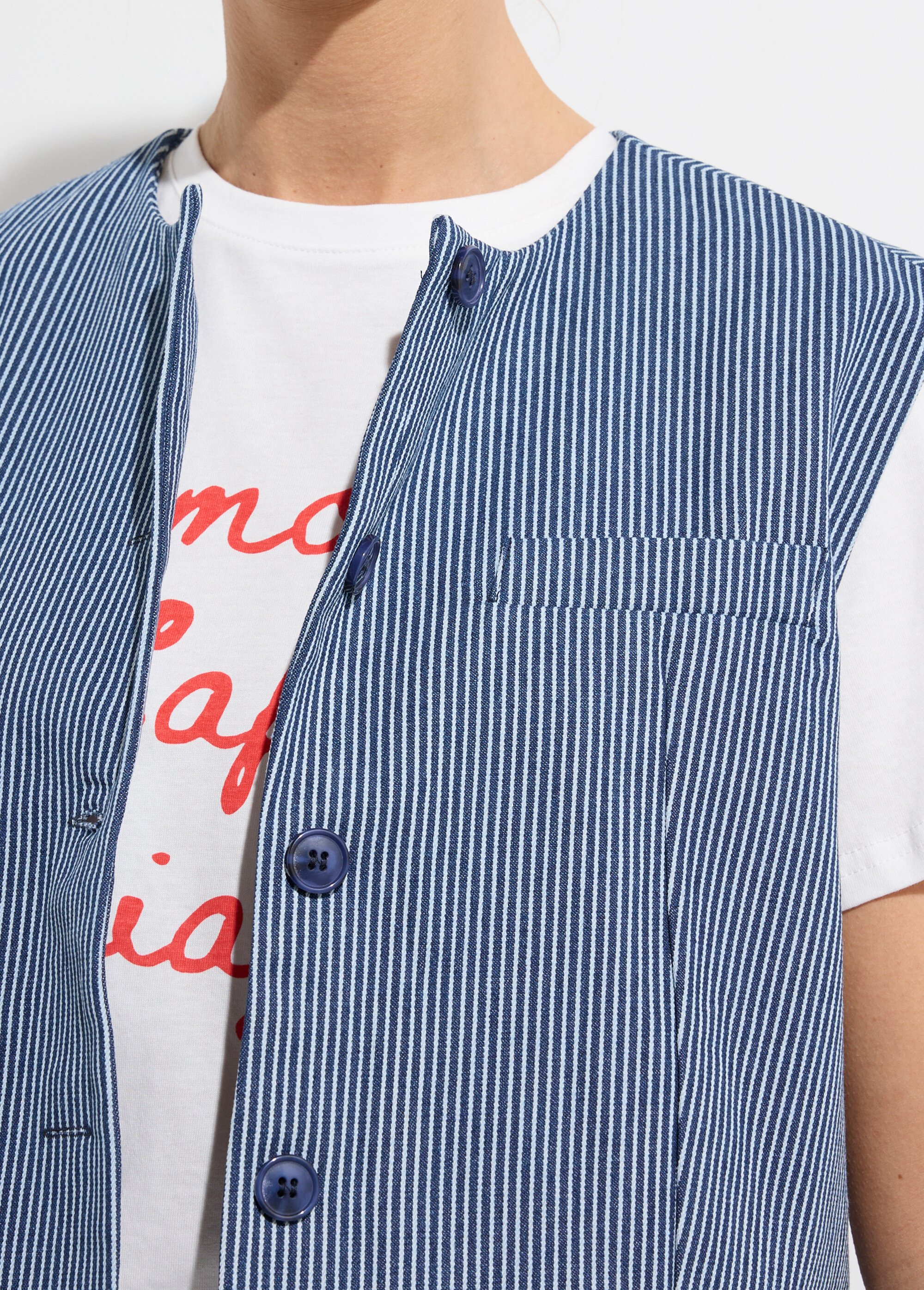 Gilet court sans manches en twill rayé