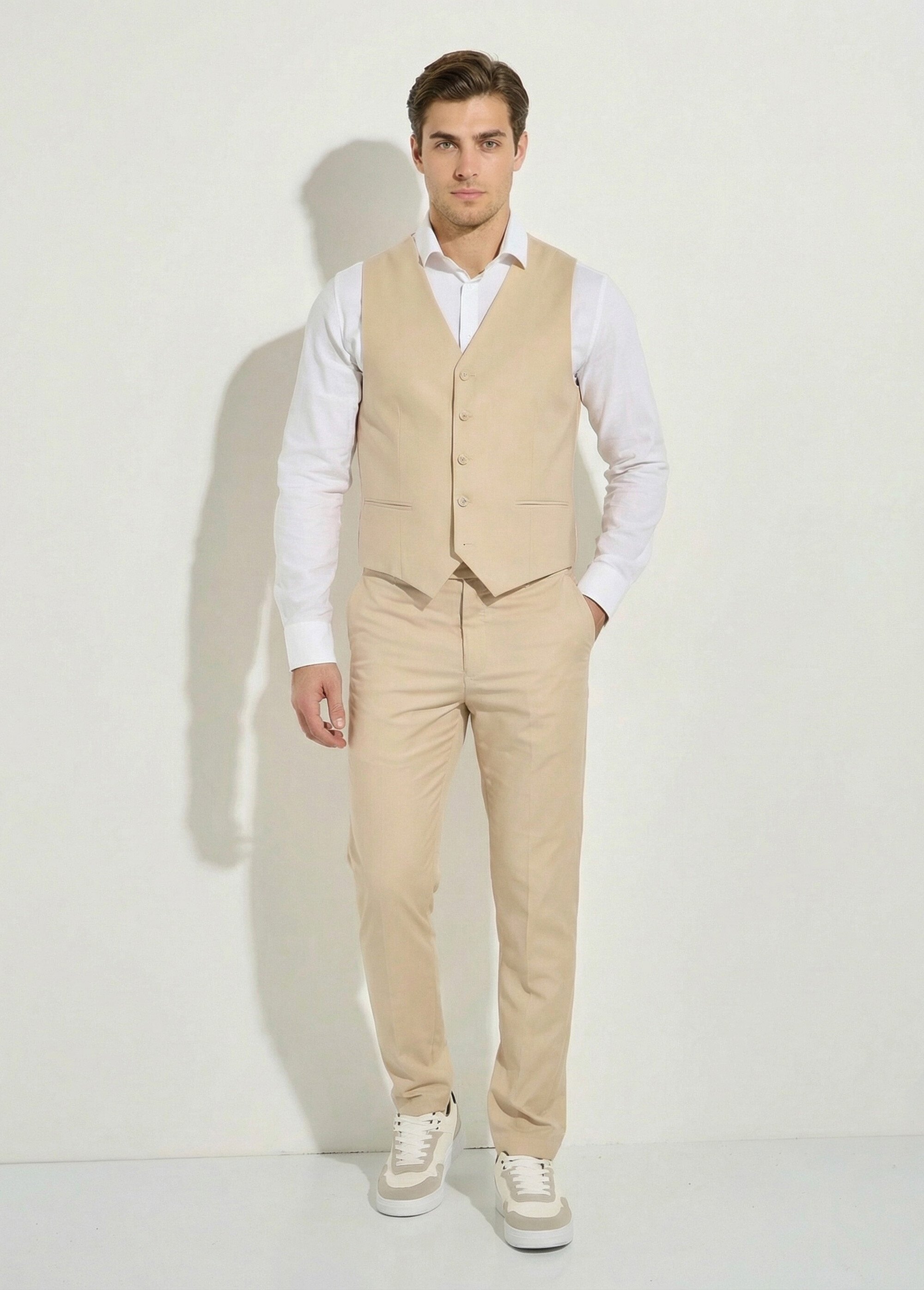Gilet de costume chic sans manches Homme Beige FABULEUX SF1